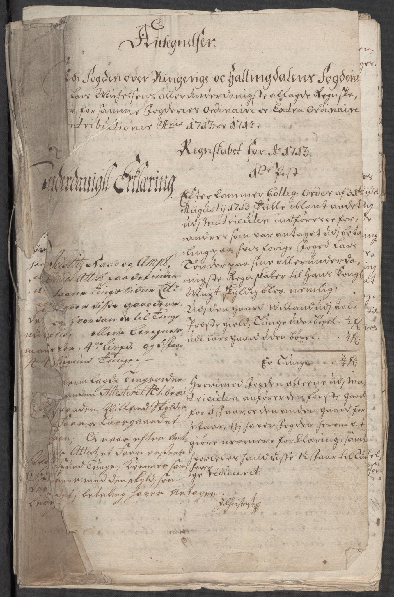Rentekammeret inntil 1814, Reviderte regnskaper, Fogderegnskap, RA/EA-4092/R23/L1472: Fogderegnskap Ringerike og Hallingdal, 1713-1714, p. 3