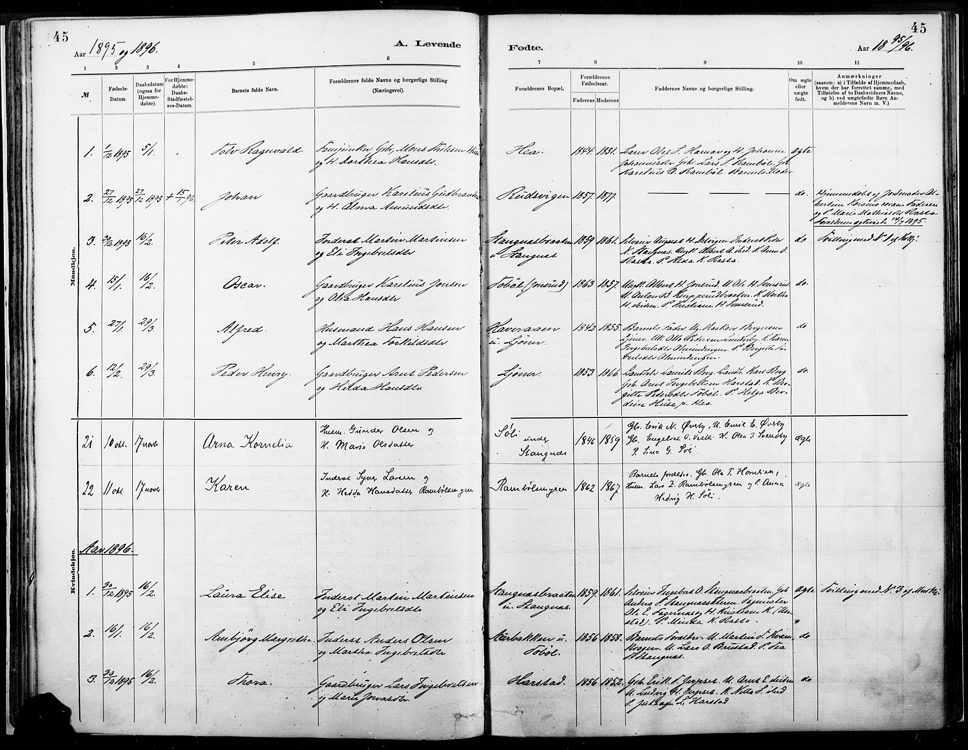 Eidskog prestekontor, SAH/PREST-026/H/Ha/Haa/L0004: Parish register (official) no. 4, 1884-1897, p. 45