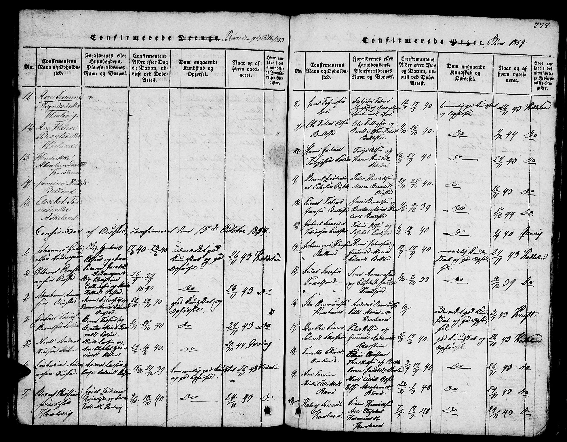 Lyngdal sokneprestkontor, SAK/1111-0029/F/Fb/Fba/L0001: Parish register (copy) no. B 1, 1816-1876, p. 278