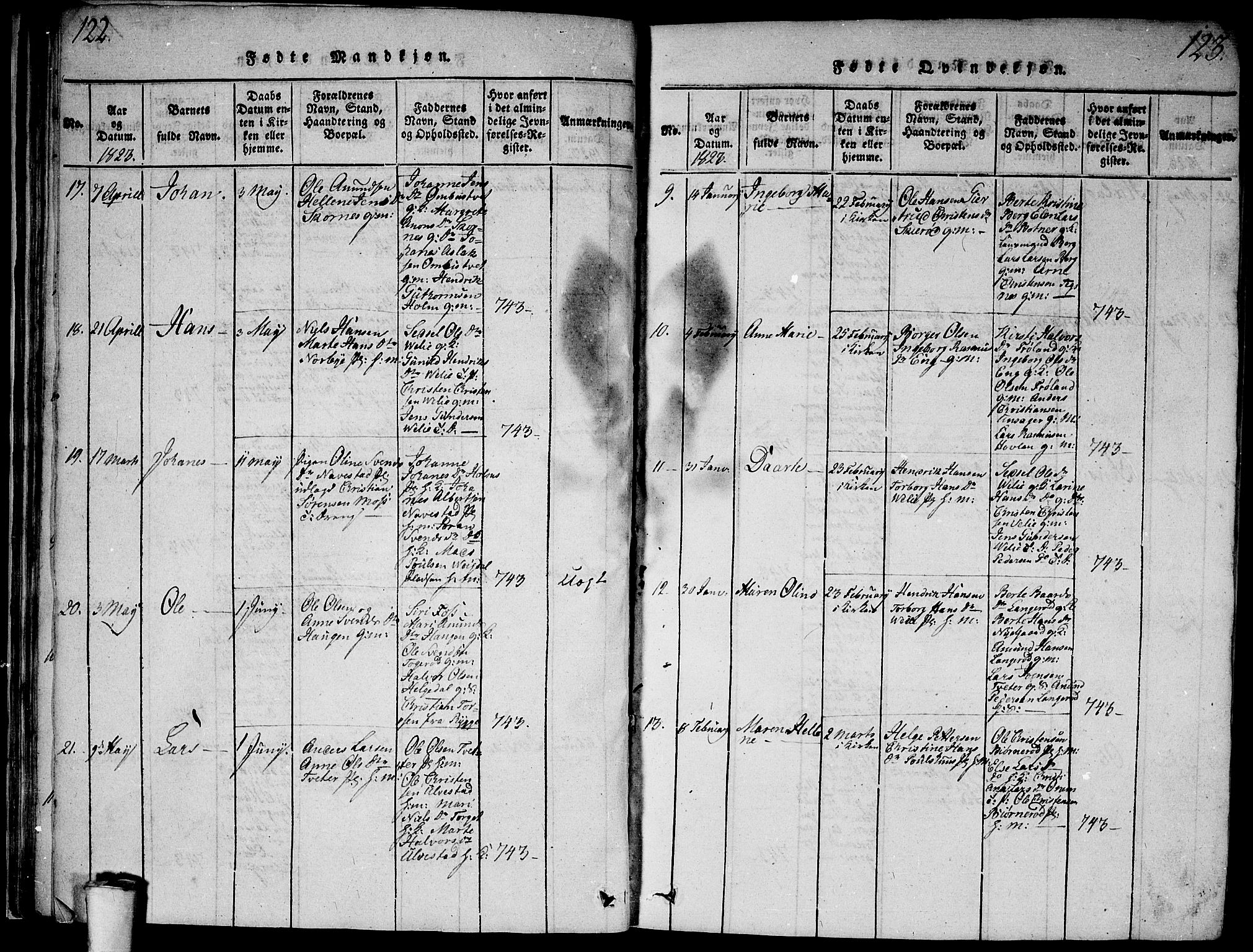 Våler prestekontor Kirkebøker, SAO/A-11083/G/Ga/L0001: Parish register (copy) no. I 1, 1815-1839, p. 122-123