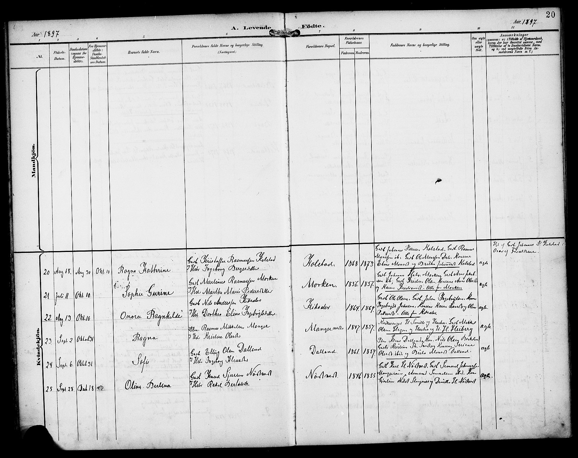 Manger sokneprestembete, SAB/A-76801/H/Haa: Parish register (official) no. B 2, 1893-1906, p. 20