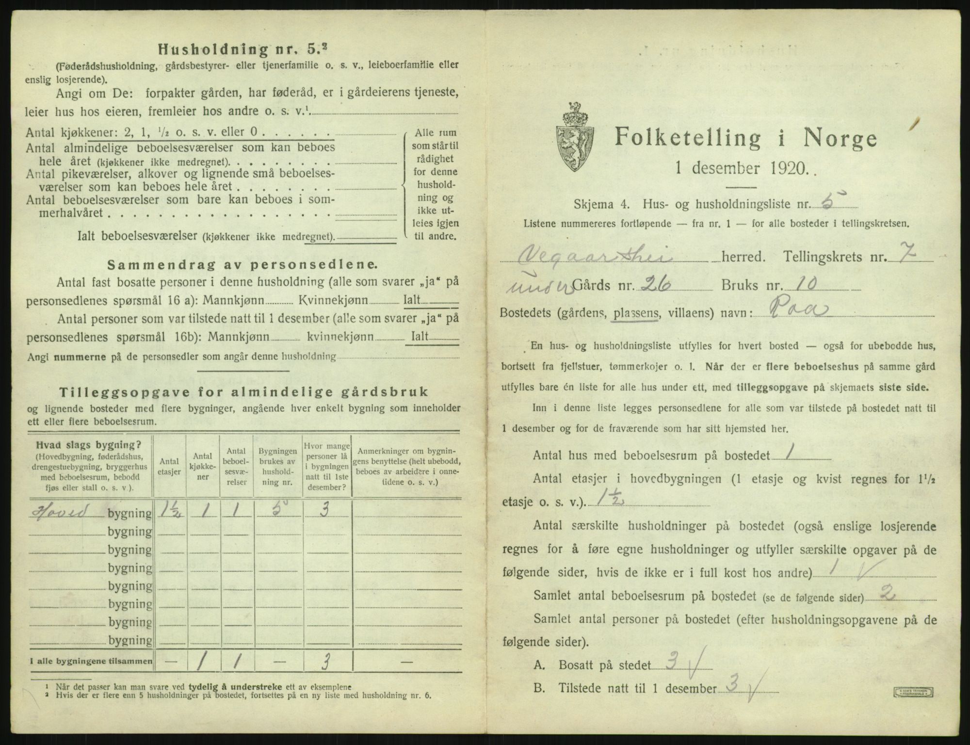 SAK, 1920 census for Vegårshei, 1920, p. 374