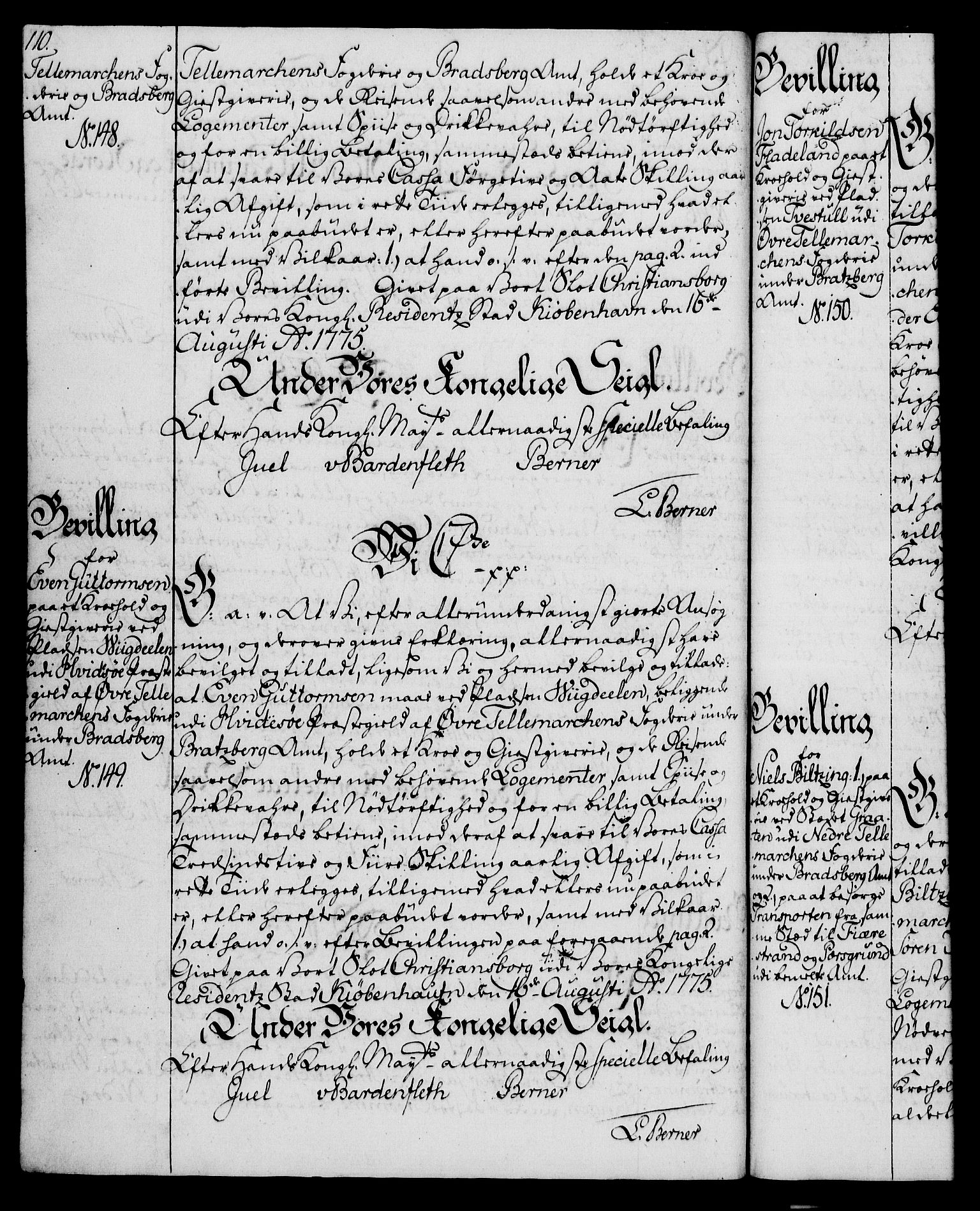 Rentekammeret, Kammerkanselliet, RA/EA-3111/G/Gg/Gga/L0010: Norsk ekspedisjonsprotokoll med register (merket RK 53.10), 1773-1778, p. 110