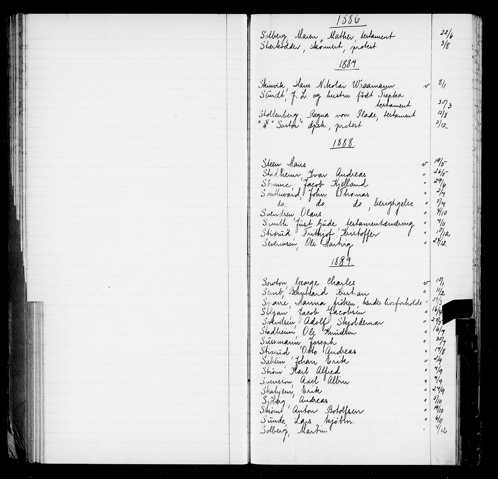 Oslo byfogd avd. I, AV/SAO-A-10220/L/La/L0001: Register - Vigsler og testamenter, 1886-1910, p. 105