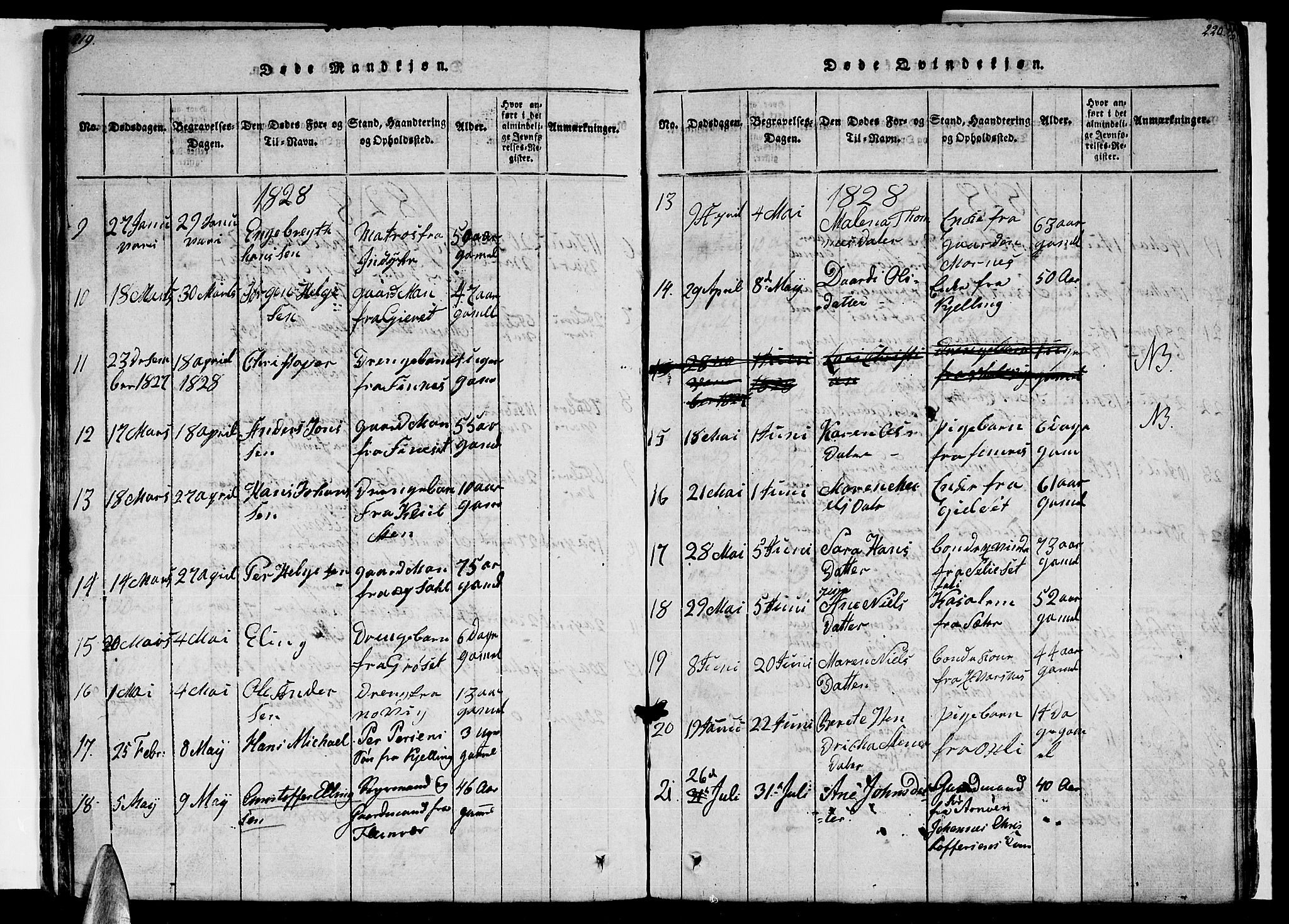 Ministerialprotokoller, klokkerbøker og fødselsregistre - Nordland, AV/SAT-A-1459/805/L0105: Parish register (copy) no. 805C01, 1820-1839, p. 219-220