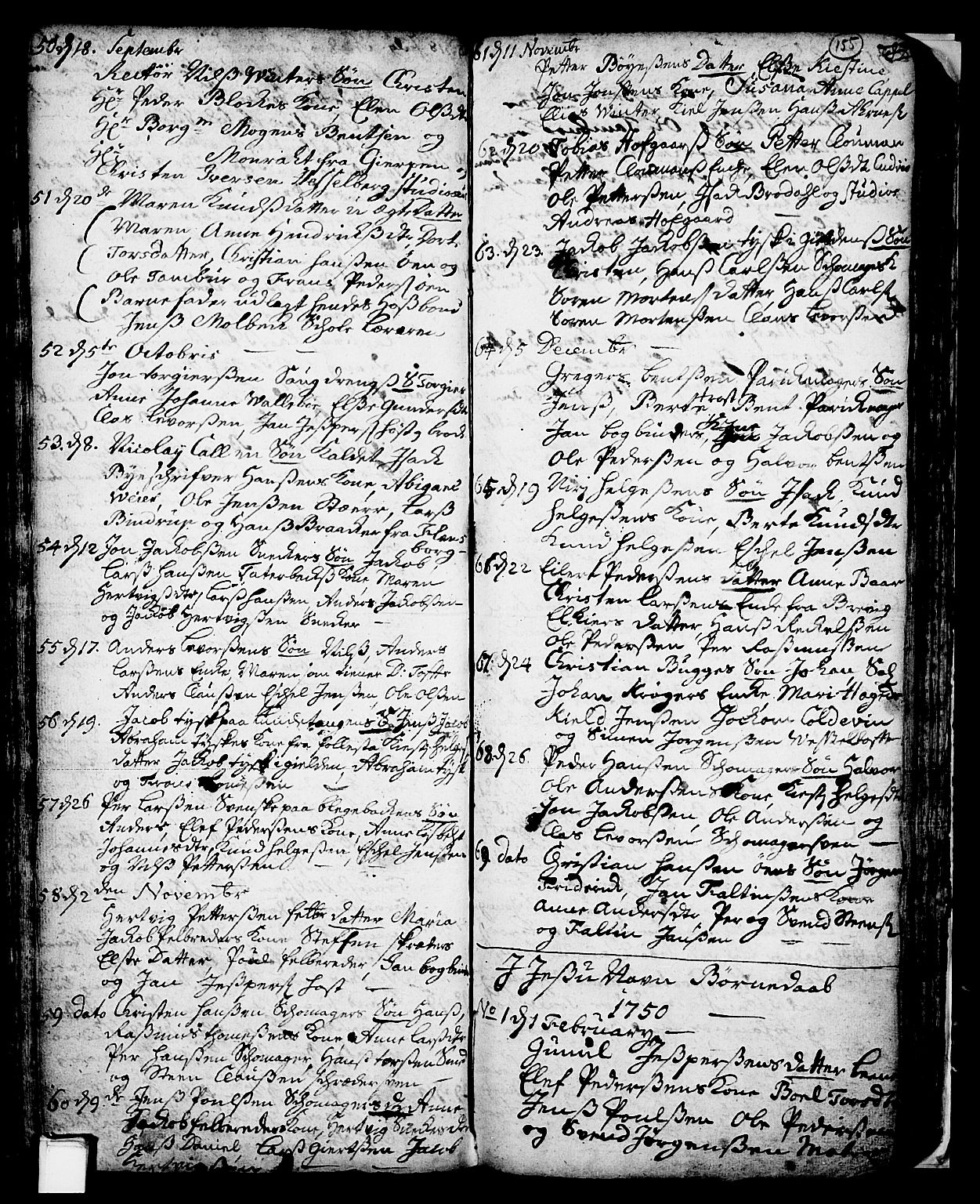 Skien kirkebøker, SAKO/A-302/F/Fa/L0002: Parish register (official) no. 2, 1716-1757, p. 155