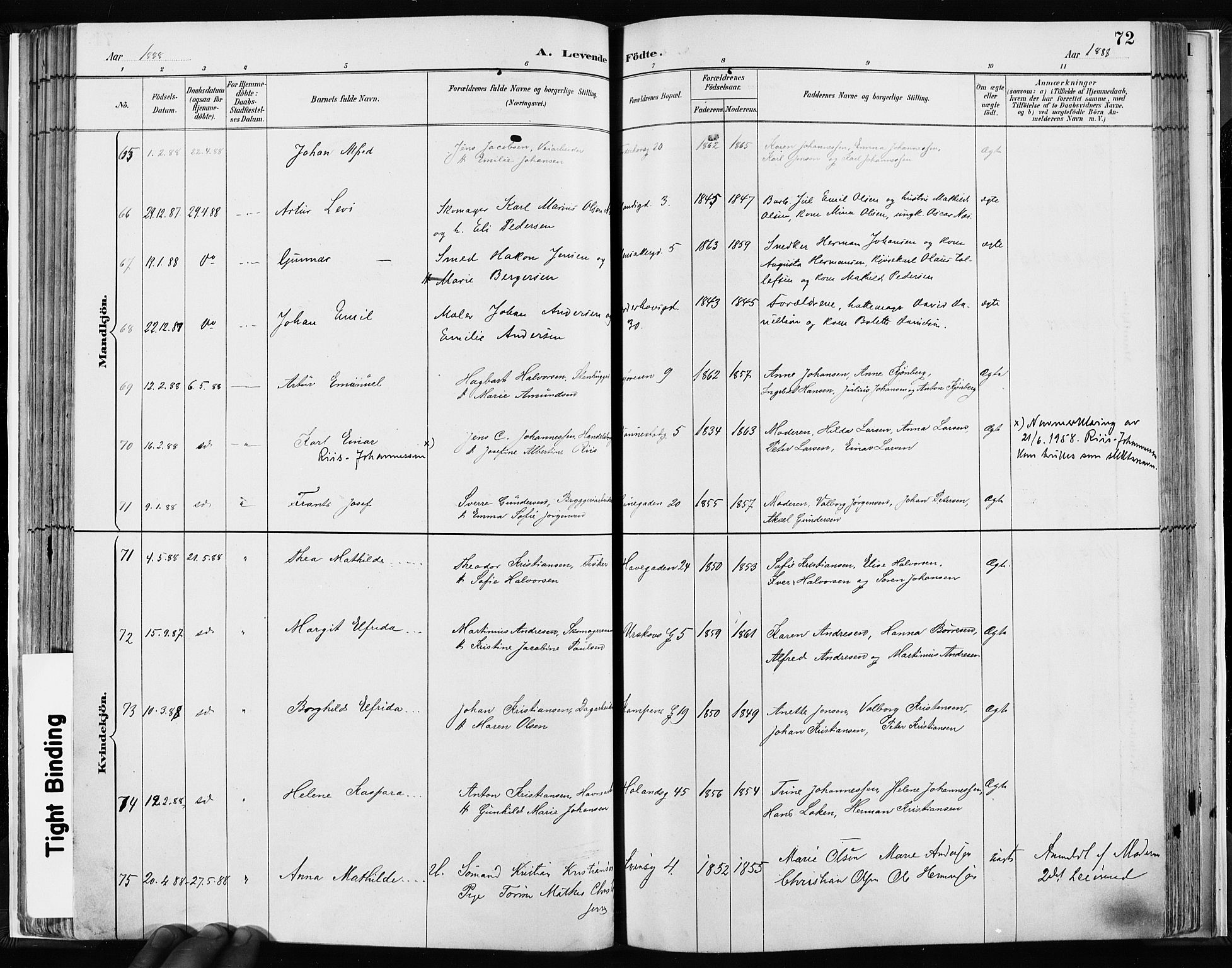 Kampen prestekontor Kirkebøker, AV/SAO-A-10853/F/Fa/L0003: Parish register (official) no. I 3, 1886-1892, p. 72