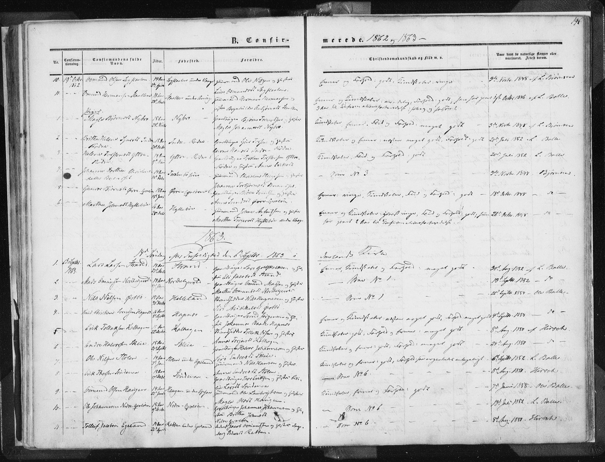 Vikedal sokneprestkontor, AV/SAST-A-101840/01/IV: Parish register (official) no. A 6.1, 1851-1867, p. 196