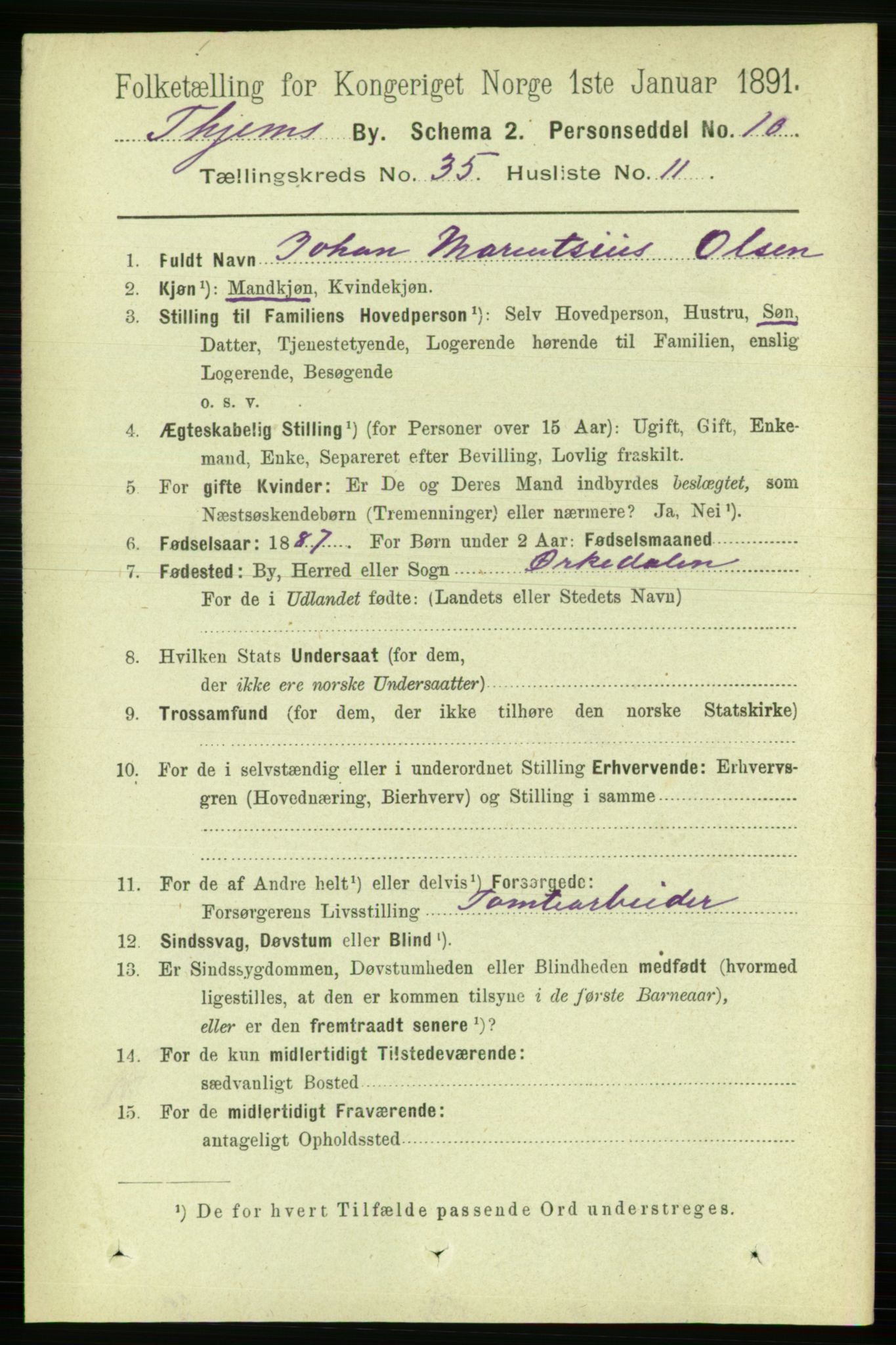 RA, 1891 census for 1601 Trondheim, 1891, p. 26406