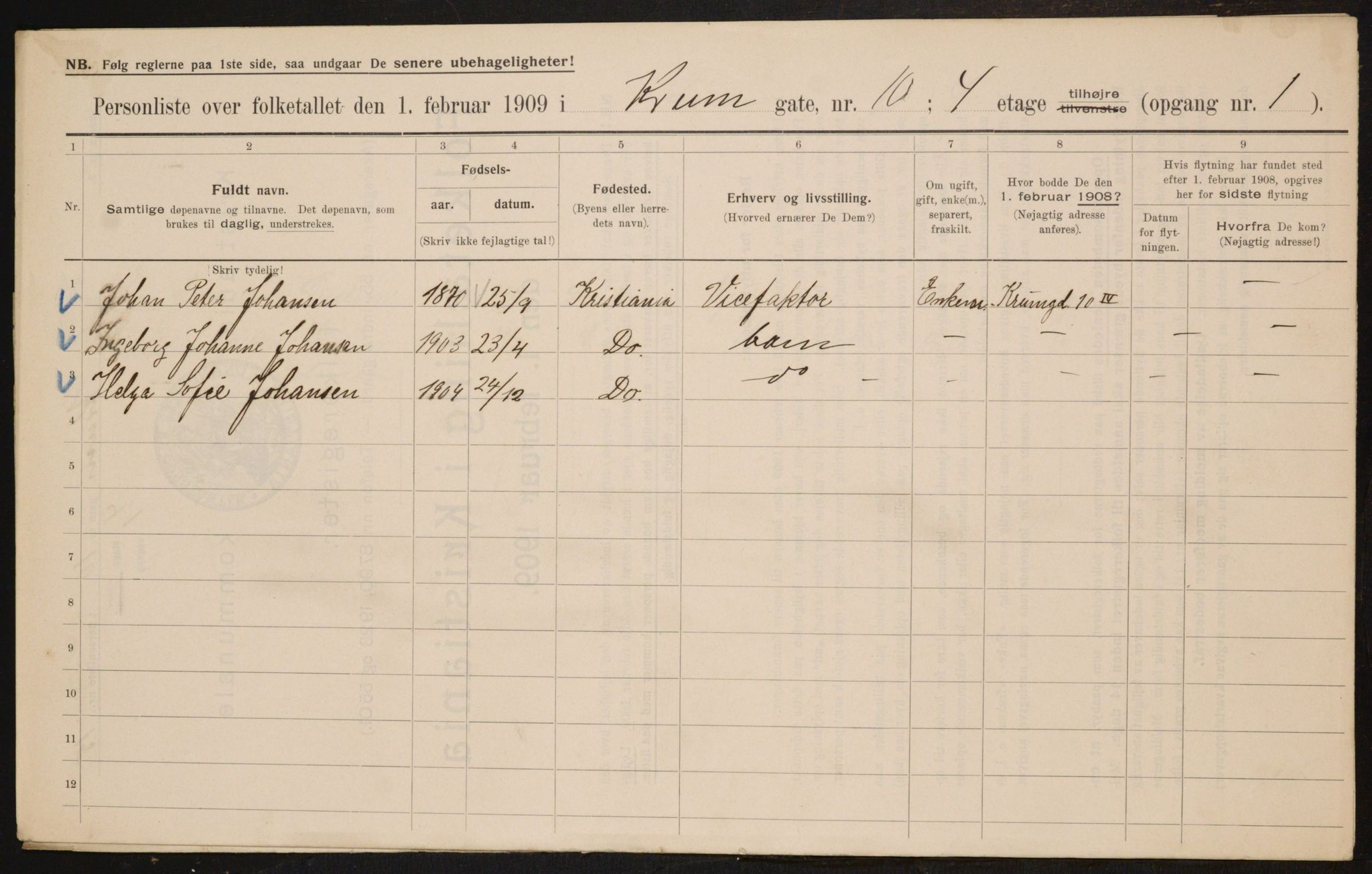 OBA, Municipal Census 1909 for Kristiania, 1909, p. 50376