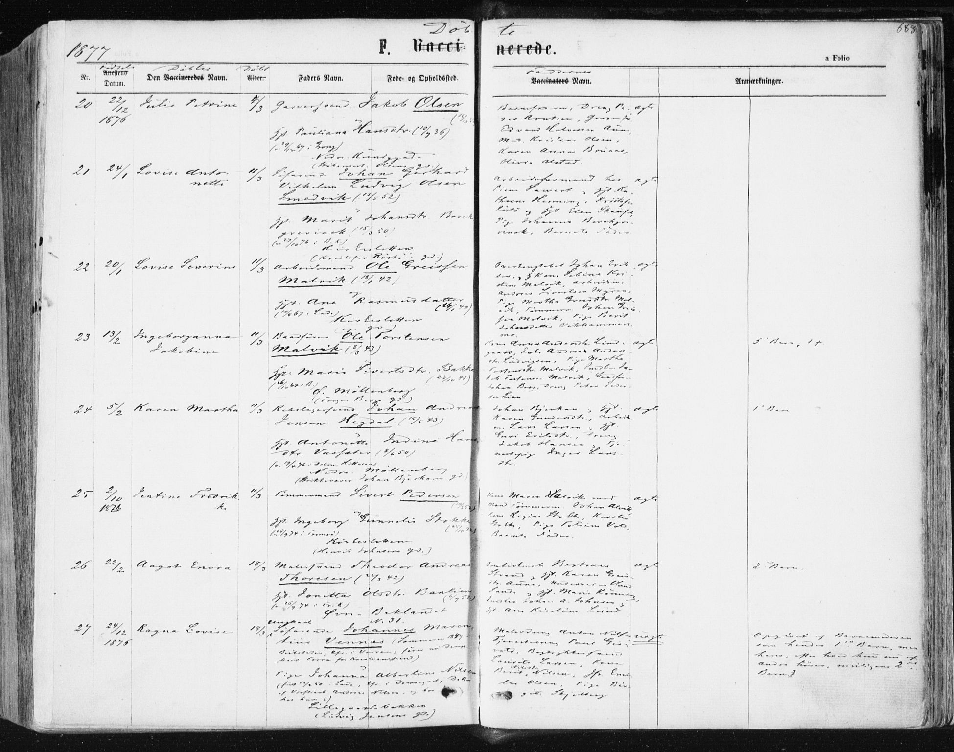 Ministerialprotokoller, klokkerbøker og fødselsregistre - Sør-Trøndelag, AV/SAT-A-1456/604/L0186: Parish register (official) no. 604A07, 1866-1877, p. 683