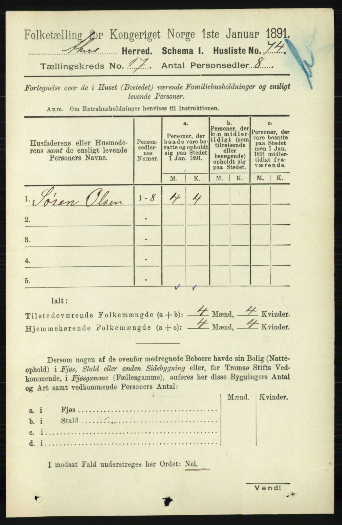 RA, 1891 census for 0218 Aker, 1891, p. 15844