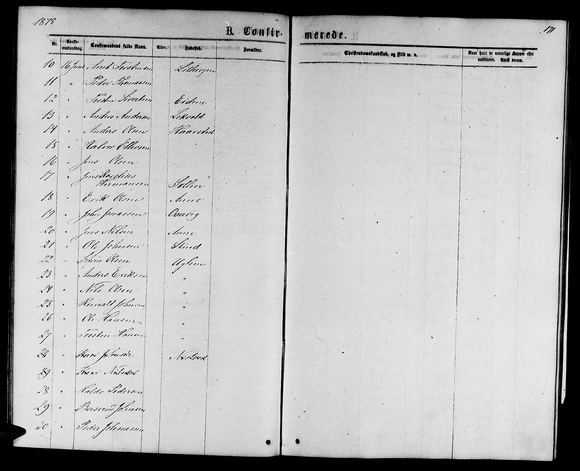 Ministerialprotokoller, klokkerbøker og fødselsregistre - Sør-Trøndelag, AV/SAT-A-1456/695/L1156: Parish register (copy) no. 695C07, 1869-1888, p. 171