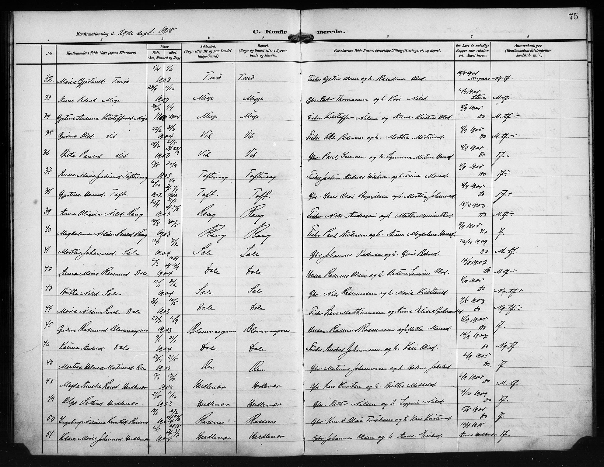 Herdla Sokneprestembete, AV/SAB-A-75701/H/Hab: Parish register (copy) no. A 4, 1902-1923, p. 75