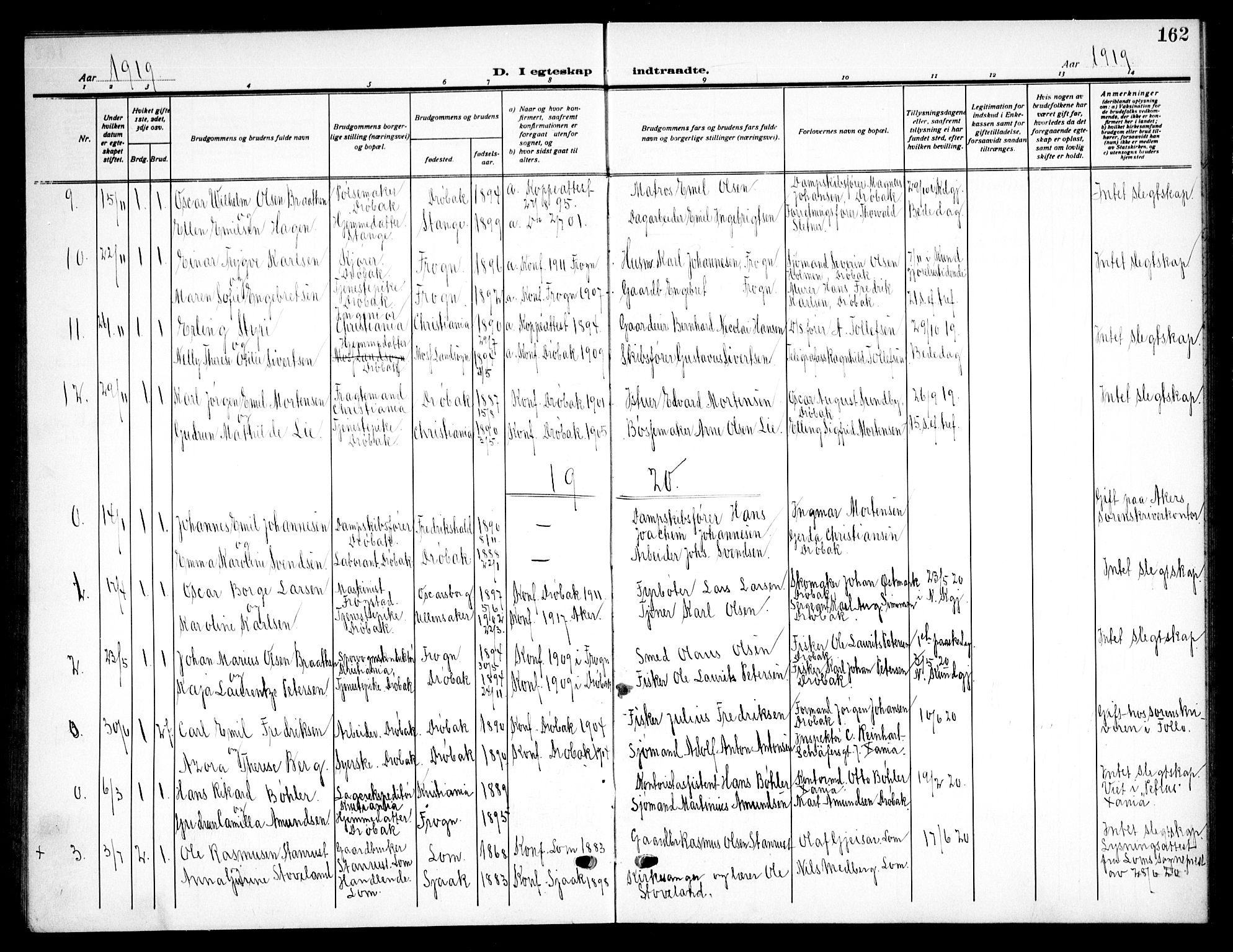 Drøbak prestekontor Kirkebøker, SAO/A-10142a/G/Ga/L0002: Parish register (copy) no. I 2, 1917-1932, p. 162