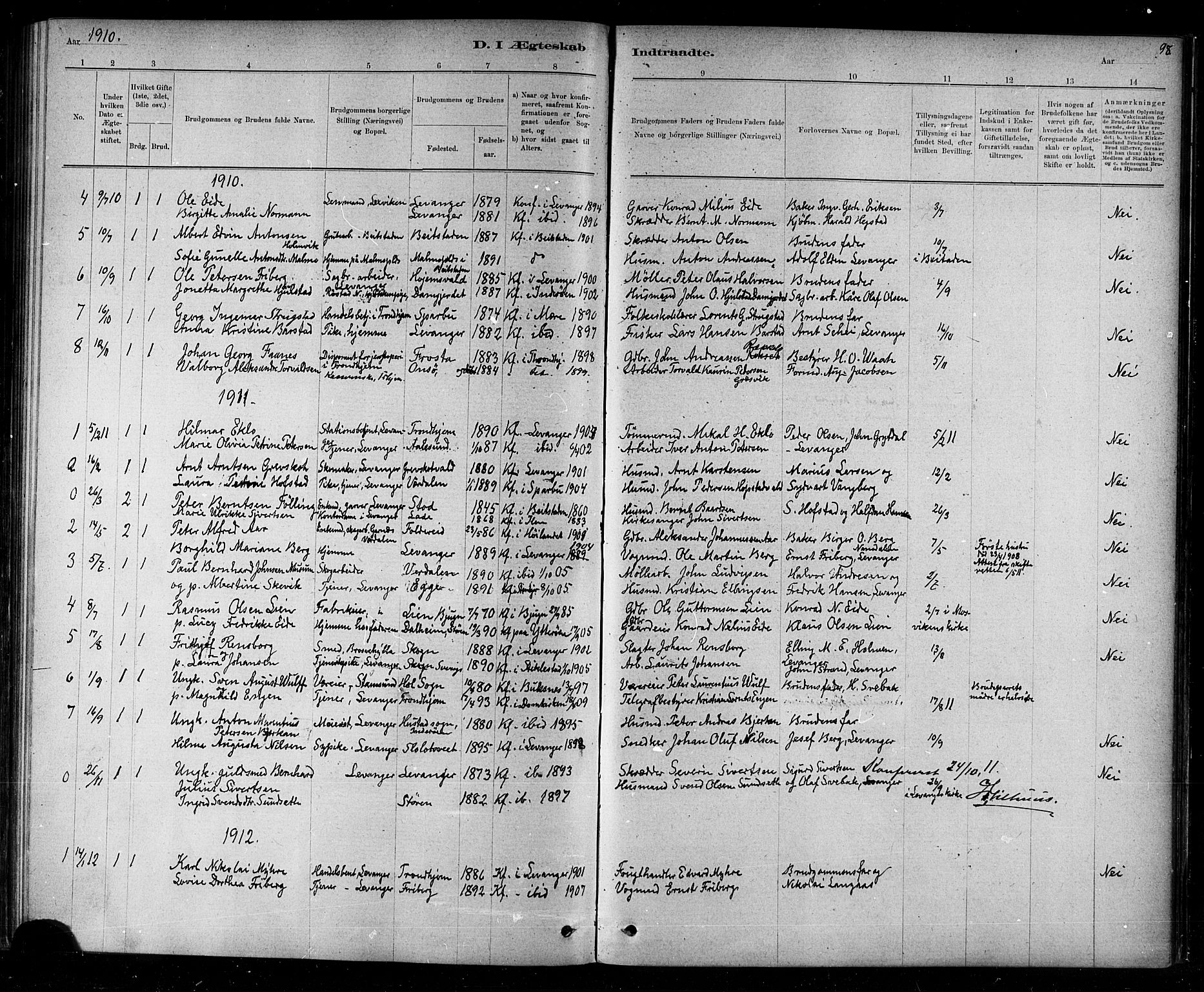 Ministerialprotokoller, klokkerbøker og fødselsregistre - Nord-Trøndelag, SAT/A-1458/720/L0192: Parish register (copy) no. 720C01, 1880-1917, p. 98