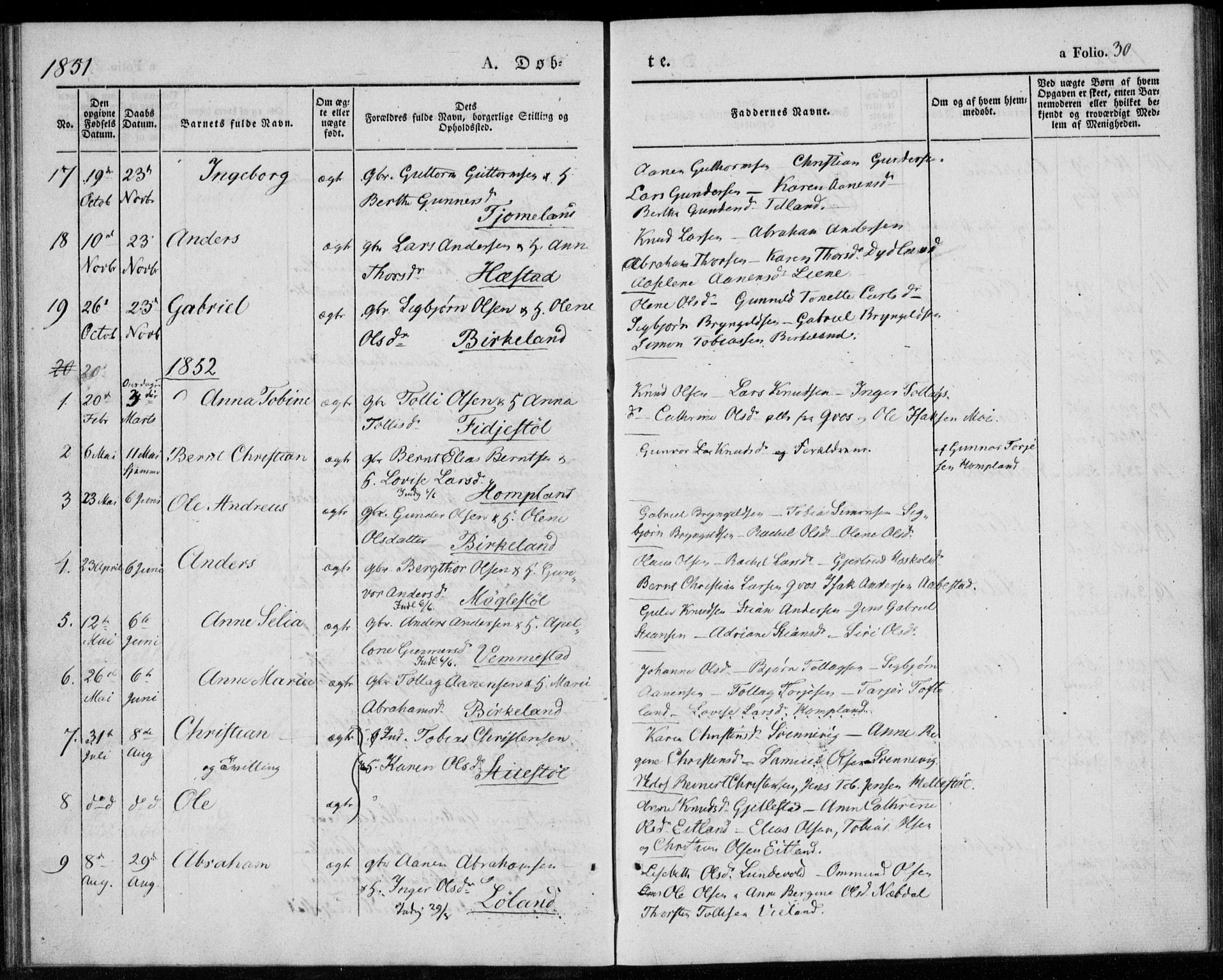 Lyngdal sokneprestkontor, AV/SAK-1111-0029/F/Fa/Fab/L0001: Parish register (official) no. A 1, 1838-1860, p. 30