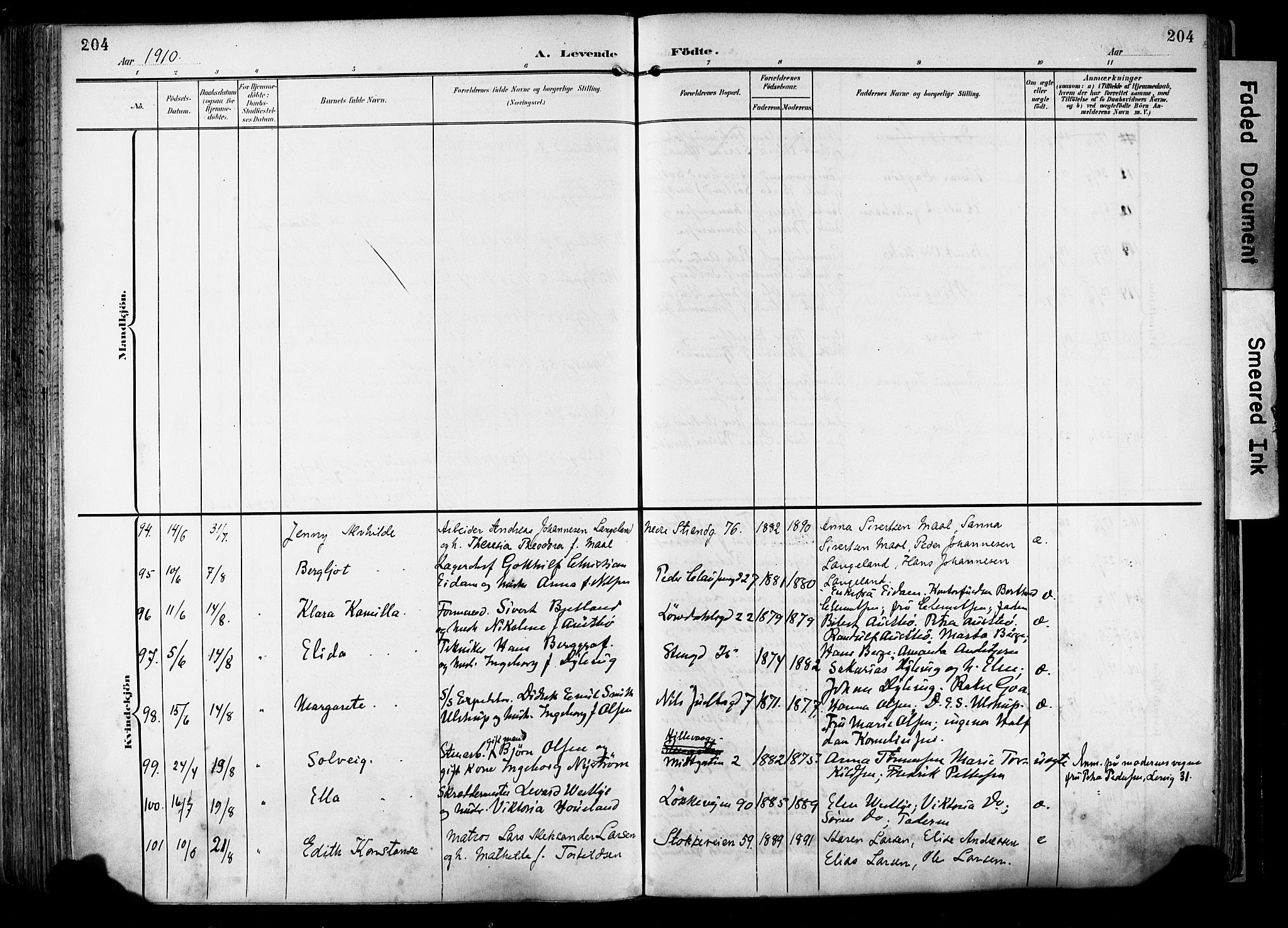 Domkirken sokneprestkontor, AV/SAST-A-101812/001/30/30BA/L0033: Parish register (official) no. A 32, 1903-1915, p. 204