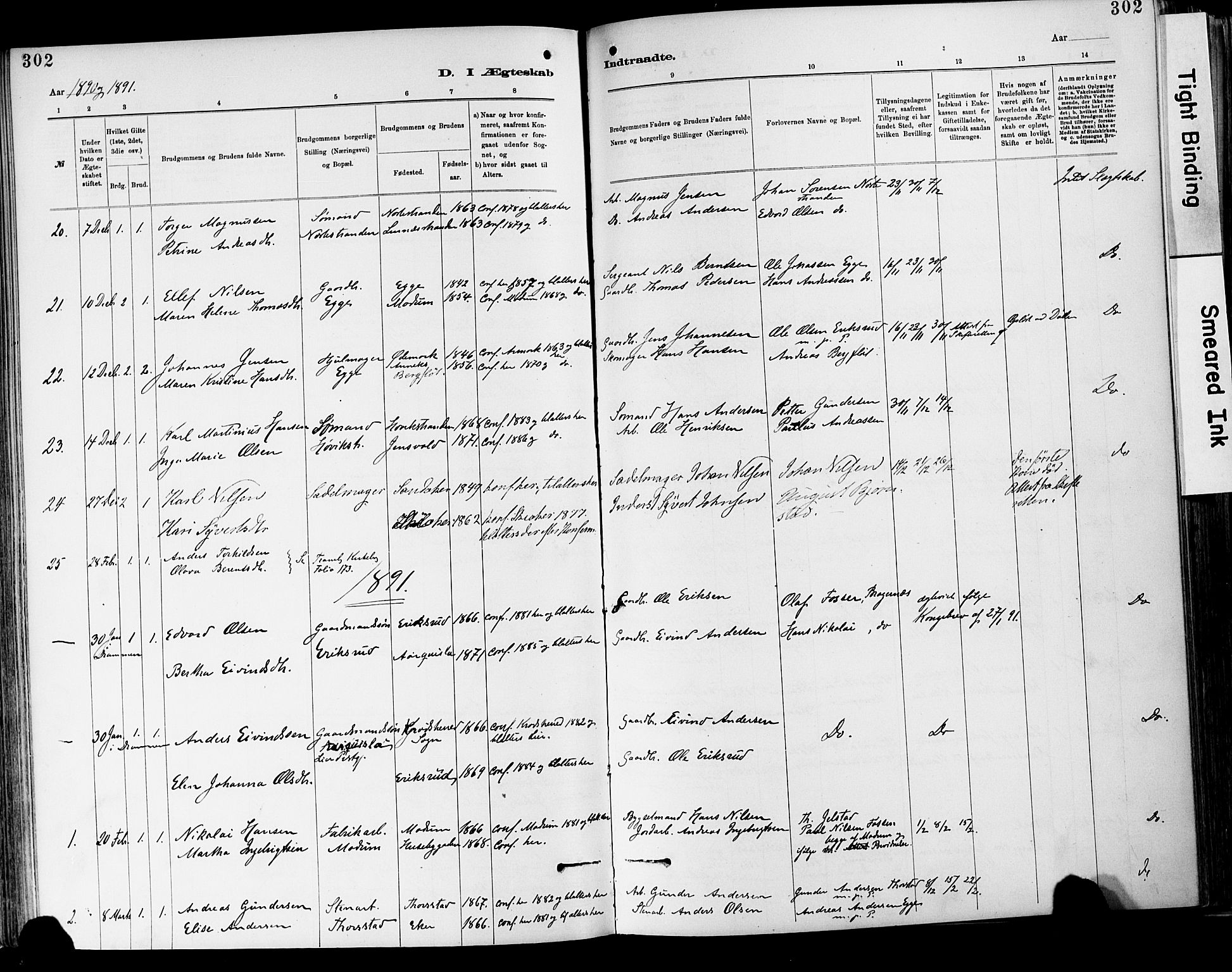 Lier kirkebøker, SAKO/A-230/F/Fa/L0015: Parish register (official) no. I 15, 1883-1894, p. 302