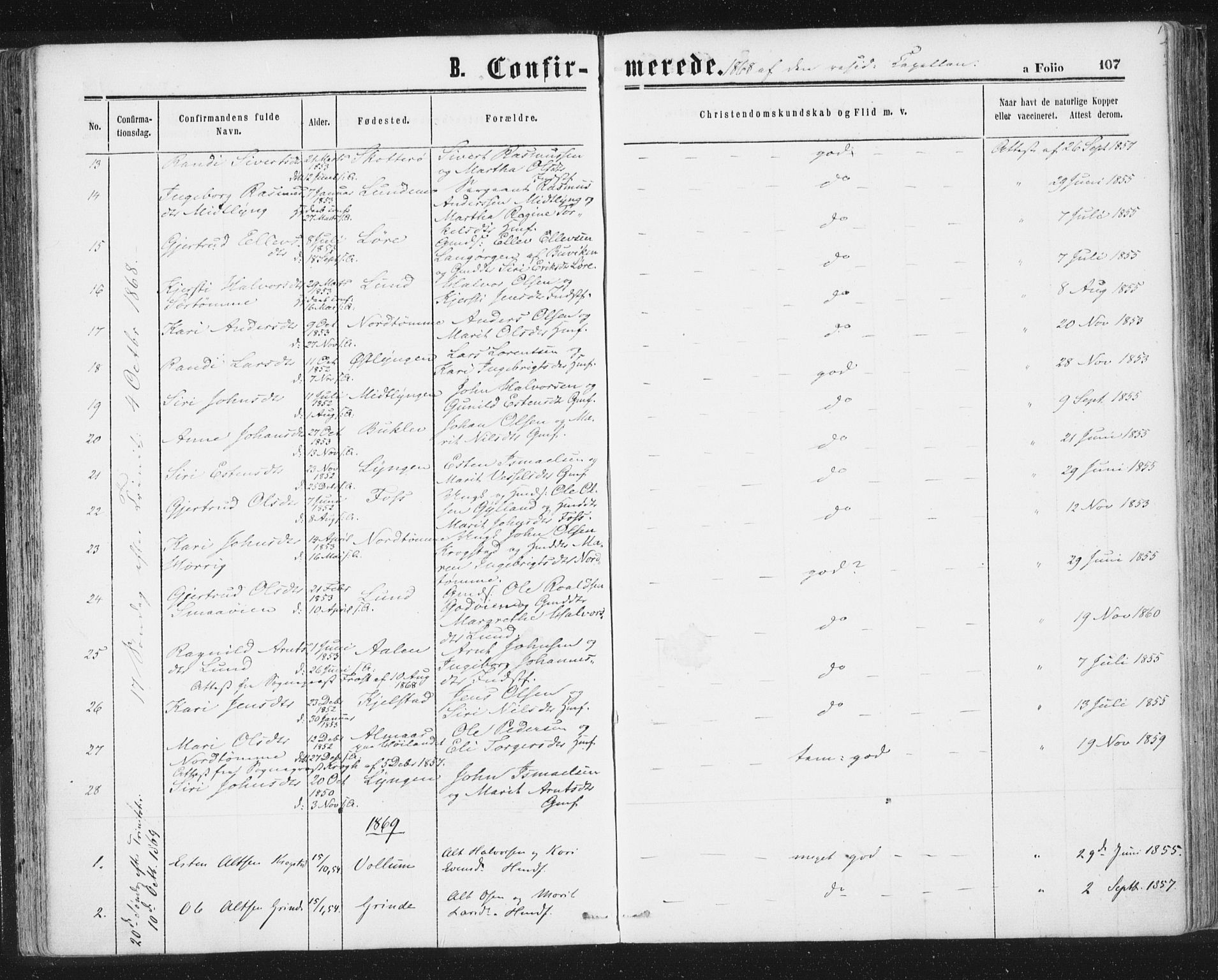 Ministerialprotokoller, klokkerbøker og fødselsregistre - Sør-Trøndelag, SAT/A-1456/692/L1104: Parish register (official) no. 692A04, 1862-1878, p. 107