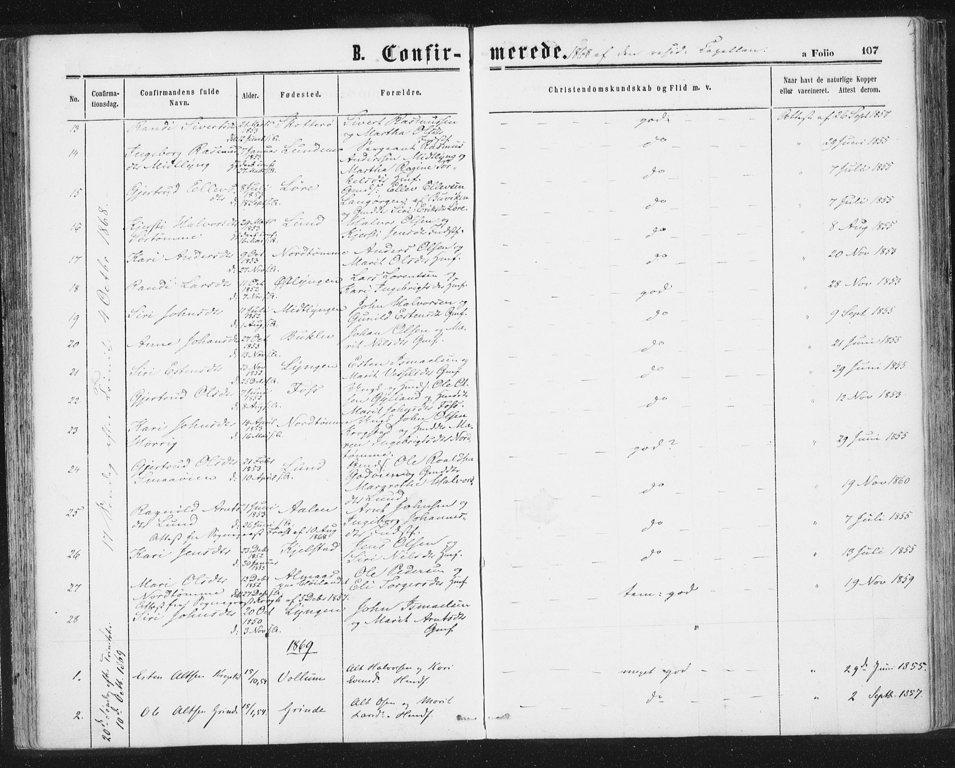 Ministerialprotokoller, klokkerbøker og fødselsregistre - Sør-Trøndelag, AV/SAT-A-1456/692/L1104: Parish register (official) no. 692A04, 1862-1878, p. 107