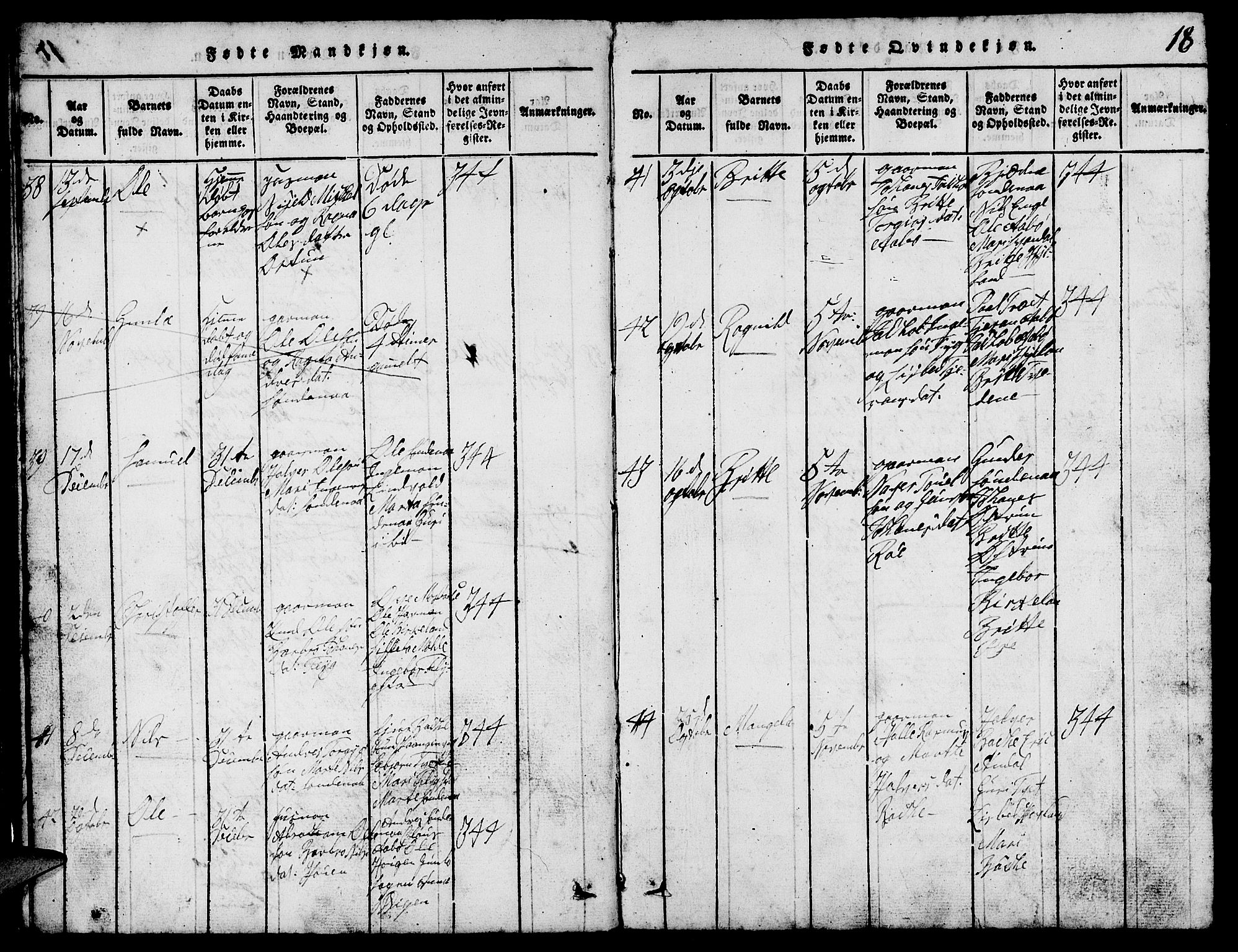 Suldal sokneprestkontor, SAST/A-101845/01/V/L0002: Parish register (copy) no. B 2, 1816-1845, p. 18