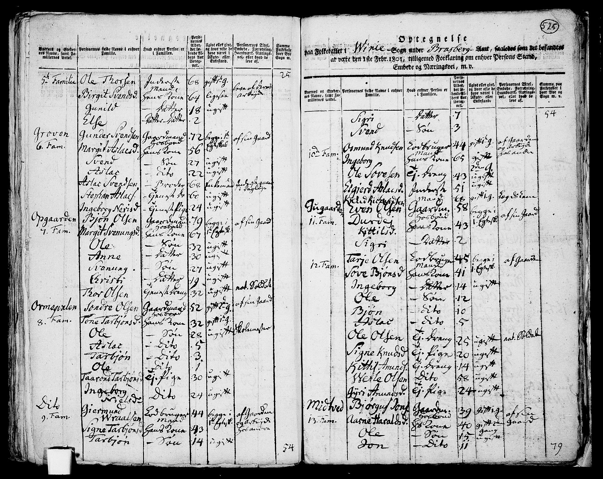 RA, 1801 census for 0834P Vinje, 1801, p. 524b-525a