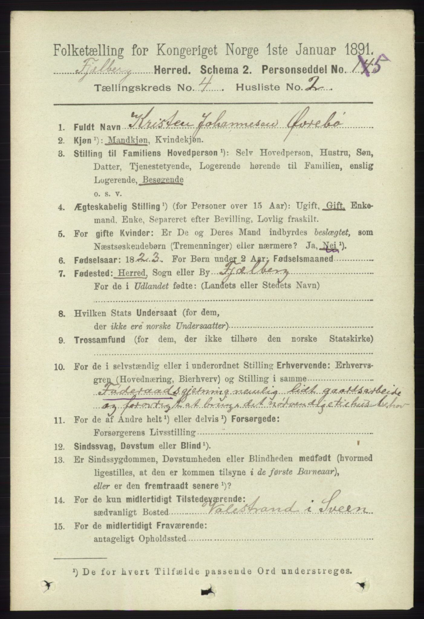 RA, 1891 census for 1213 Fjelberg, 1891, p. 1184