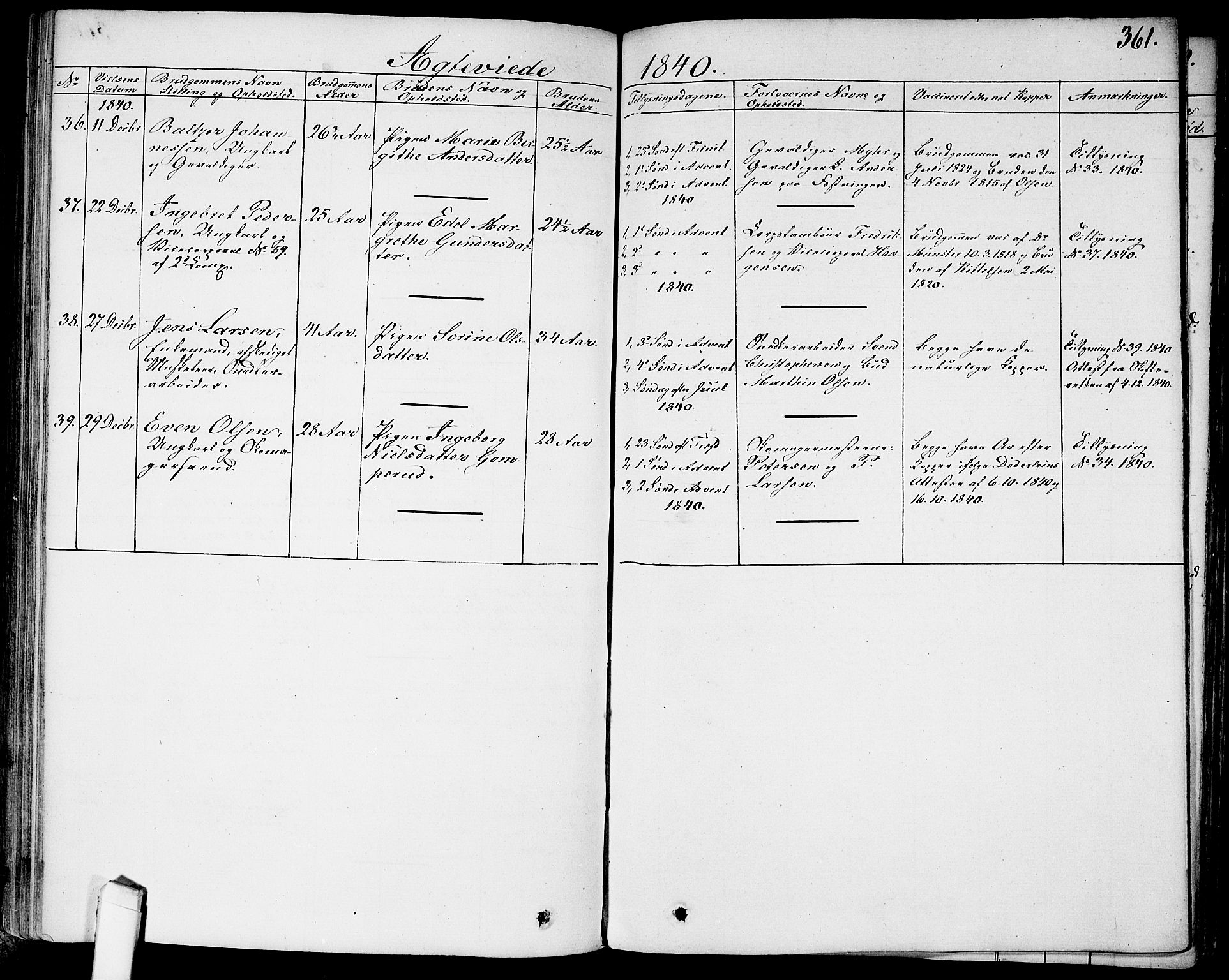 Garnisonsmenigheten Kirkebøker, AV/SAO-A-10846/G/Ga/L0004: Parish register (copy) no. 4, 1828-1840, p. 361