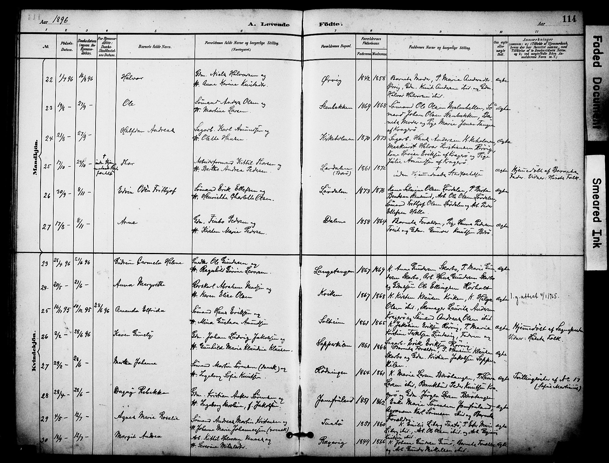 Skåtøy kirkebøker, AV/SAKO-A-304/F/Fa/L0002: Parish register (official) no. I 2, 1884-1899, p. 114