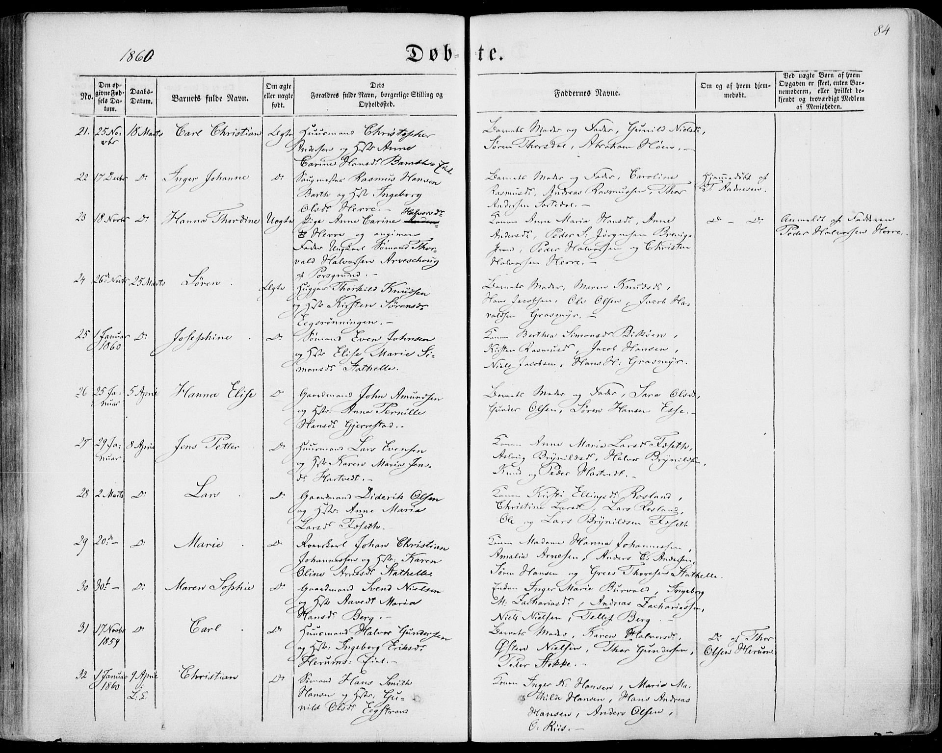 Bamble kirkebøker, SAKO/A-253/F/Fa/L0005: Parish register (official) no. I 5, 1854-1869, p. 84