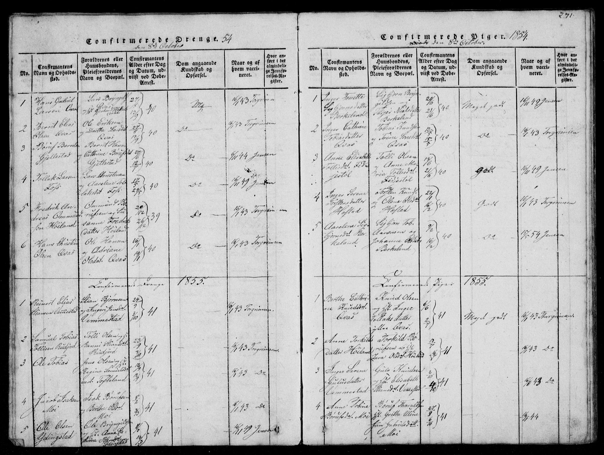 Lyngdal sokneprestkontor, AV/SAK-1111-0029/F/Fb/Fbb/L0001: Parish register (copy) no. B 1, 1816-1900, p. 271