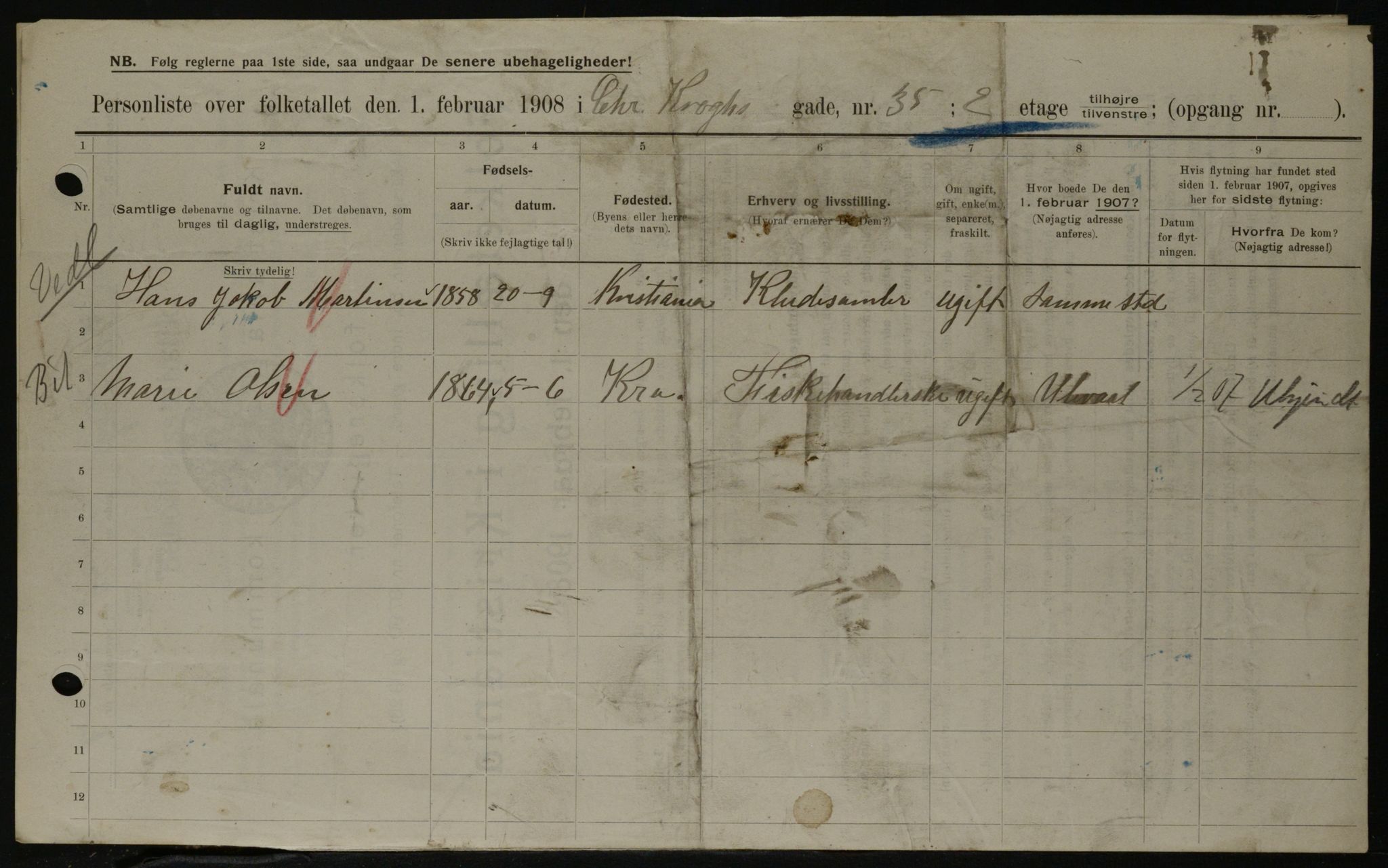 OBA, Municipal Census 1908 for Kristiania, 1908, p. 11256