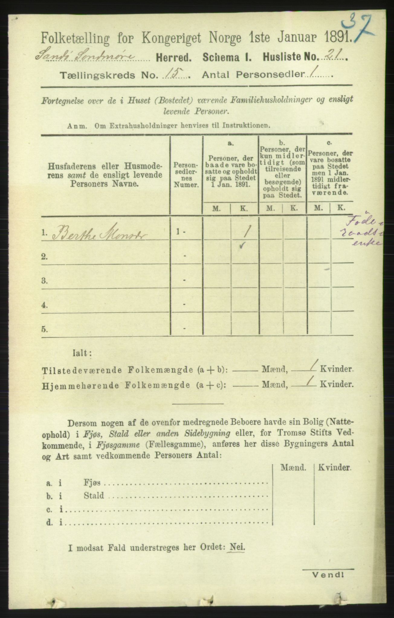 RA, 1891 census for 1514 Sande, 1891, p. 3011