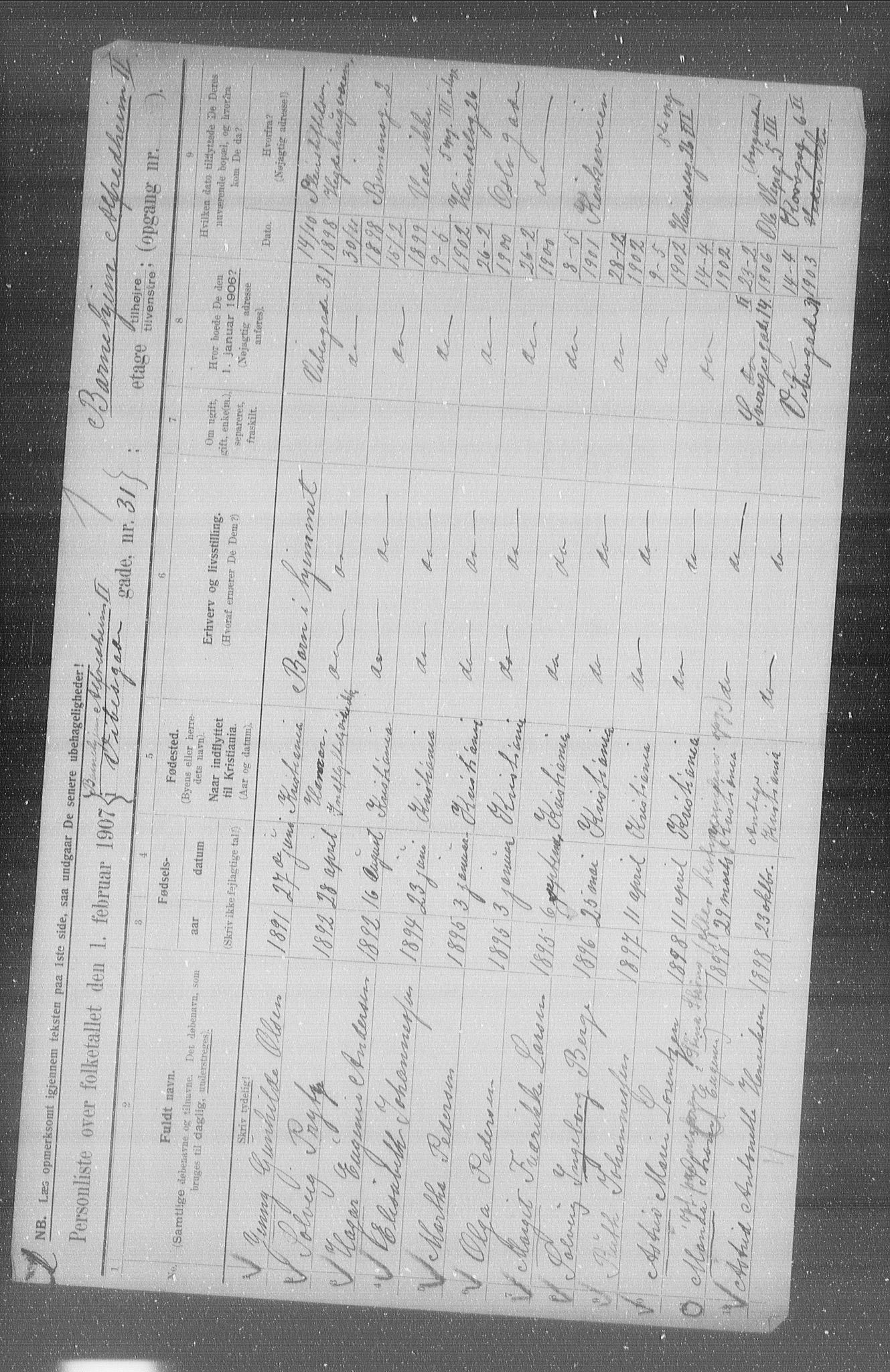 OBA, Municipal Census 1907 for Kristiania, 1907, p. 62793