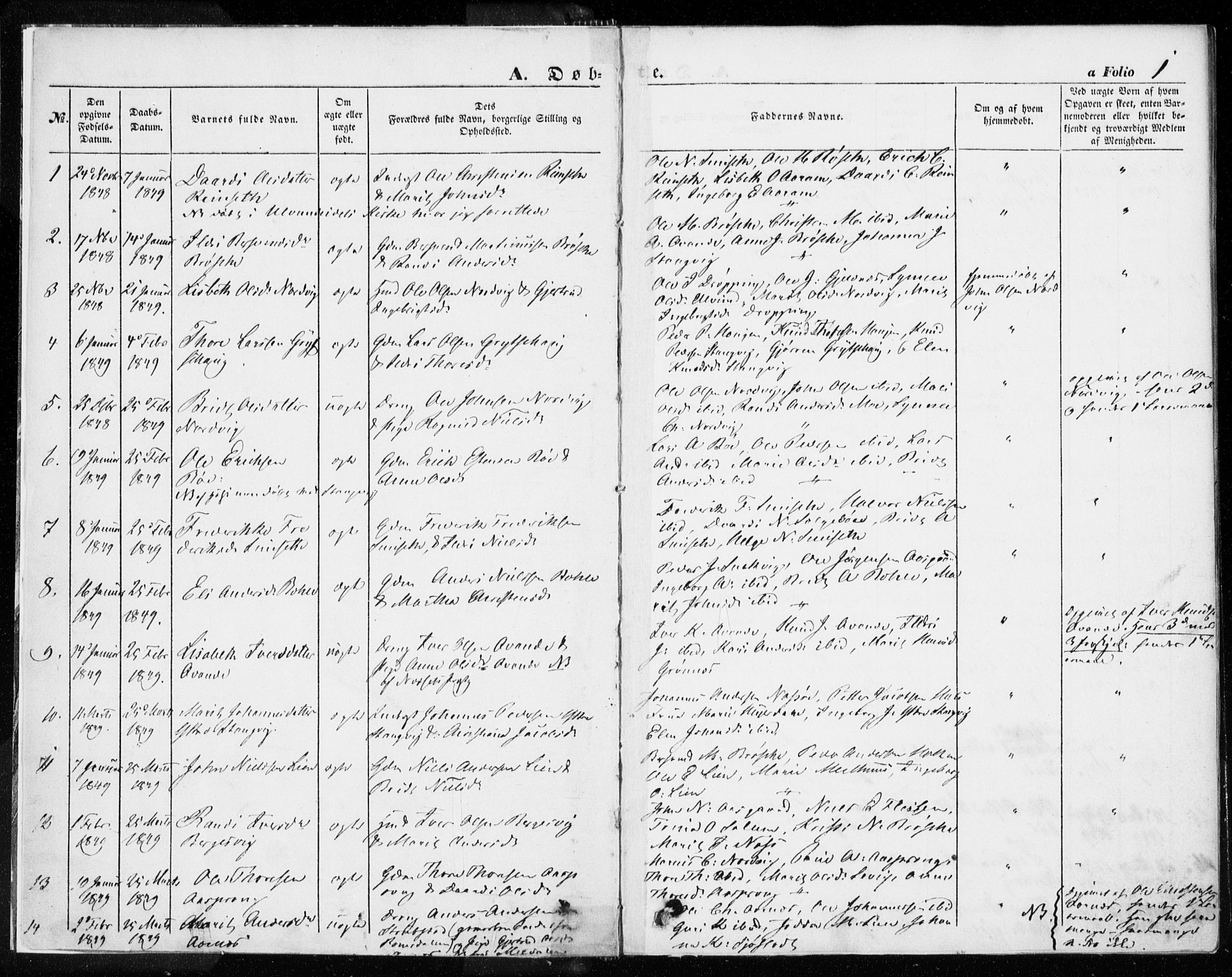 Ministerialprotokoller, klokkerbøker og fødselsregistre - Møre og Romsdal, SAT/A-1454/592/L1026: Parish register (official) no. 592A04, 1849-1867, p. 1