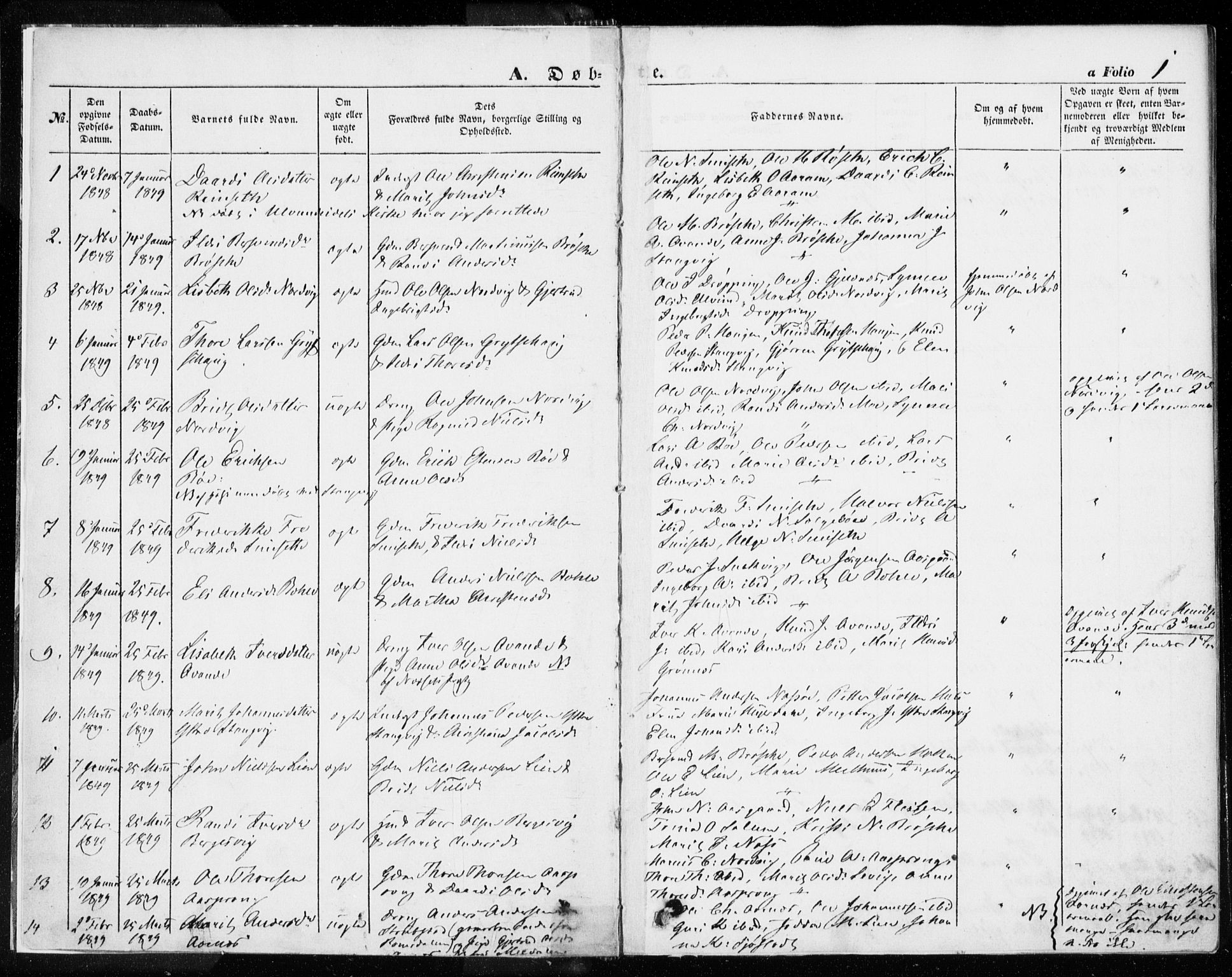 Ministerialprotokoller, klokkerbøker og fødselsregistre - Møre og Romsdal, AV/SAT-A-1454/592/L1026: Parish register (official) no. 592A04, 1849-1867, p. 1