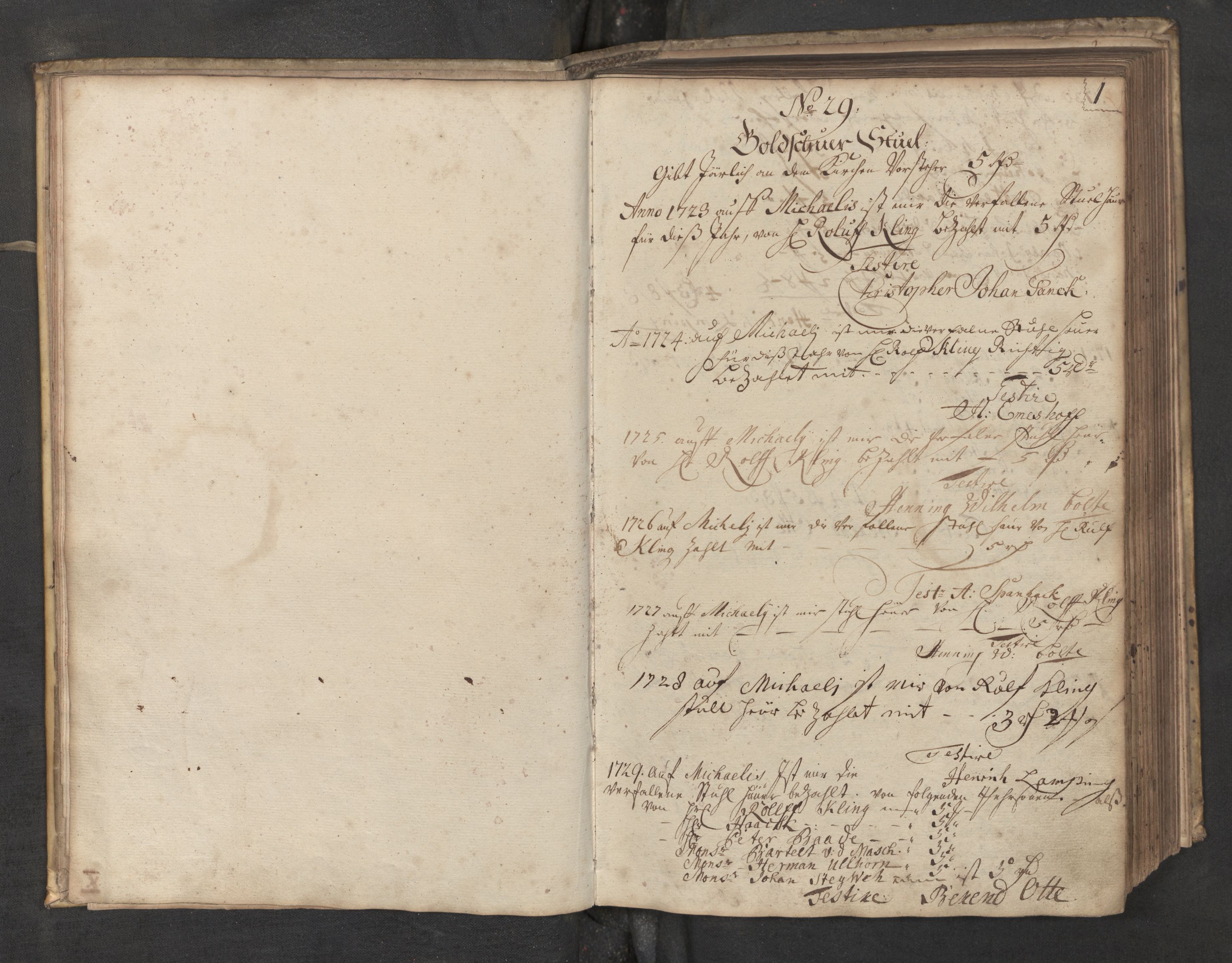 Mariakirken Sokneprestembete, SAB/A-76901/M/Ma/L0001: Stolebok, 1723-1767, p. 1a