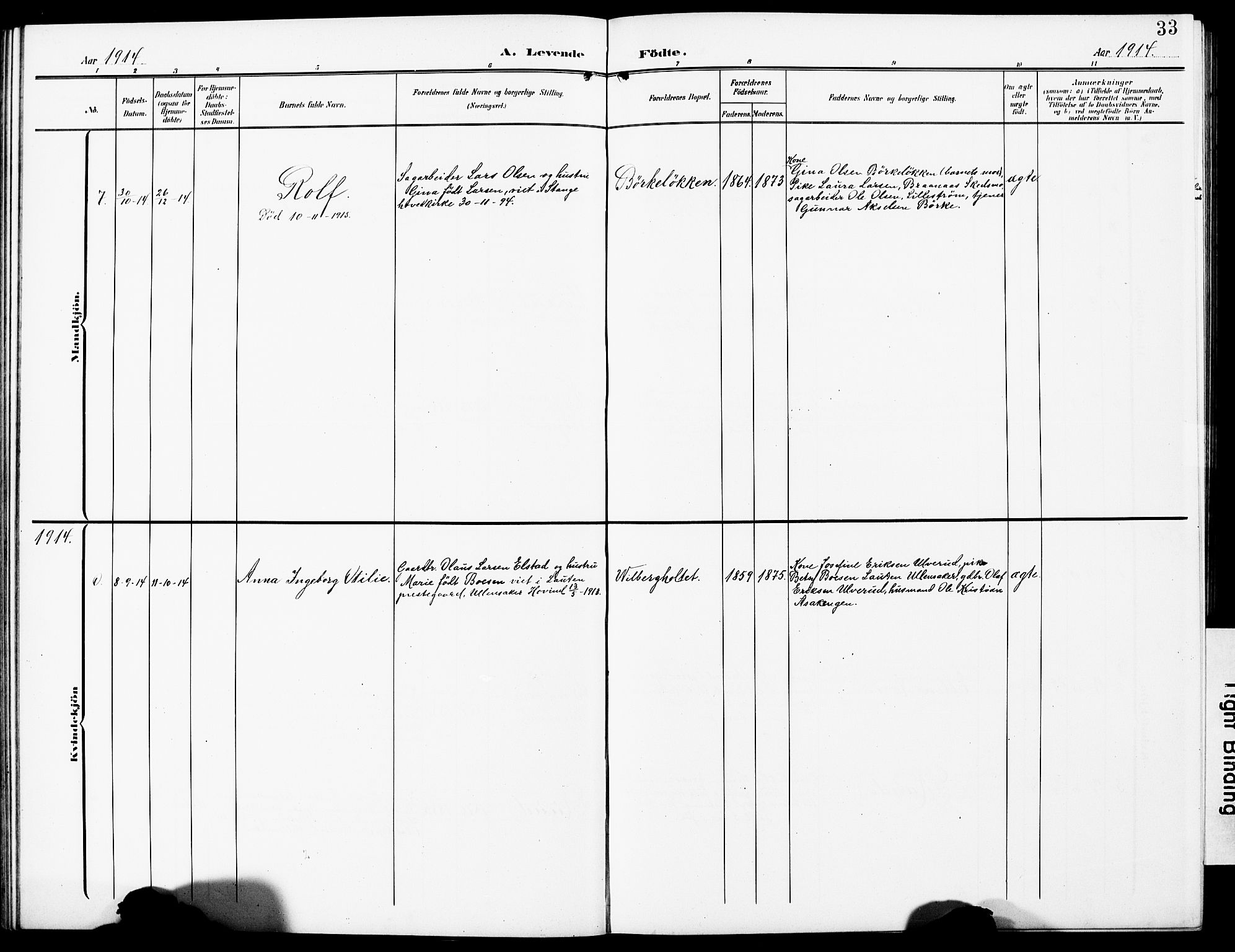 Sørum prestekontor Kirkebøker, AV/SAO-A-10303/G/Gb/L0001: Parish register (copy) no. II 1, 1907-1929, p. 33