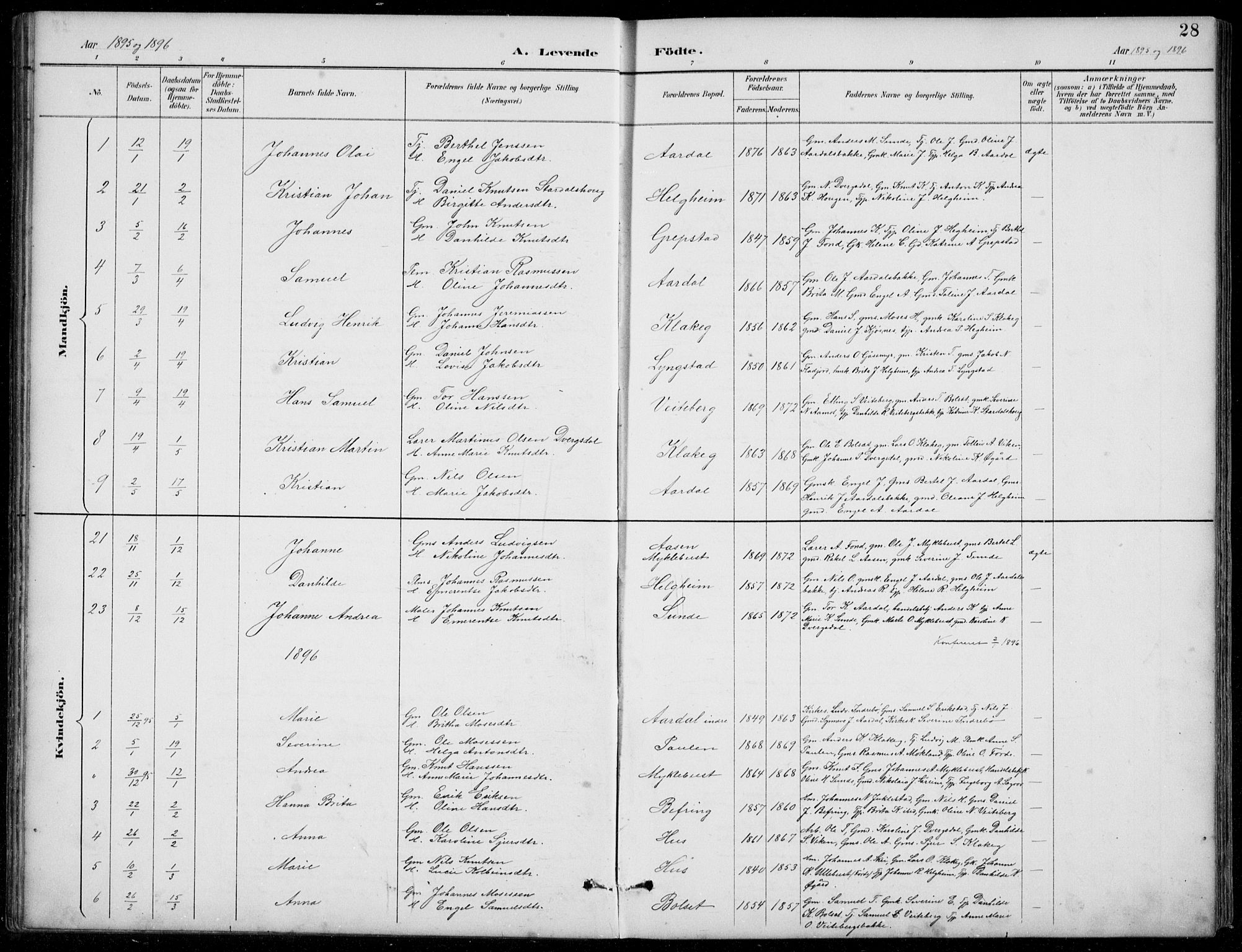 Jølster sokneprestembete, SAB/A-80701/H/Hab/Habb/L0002: Parish register (copy) no. B 2, 1887-1920, p. 28