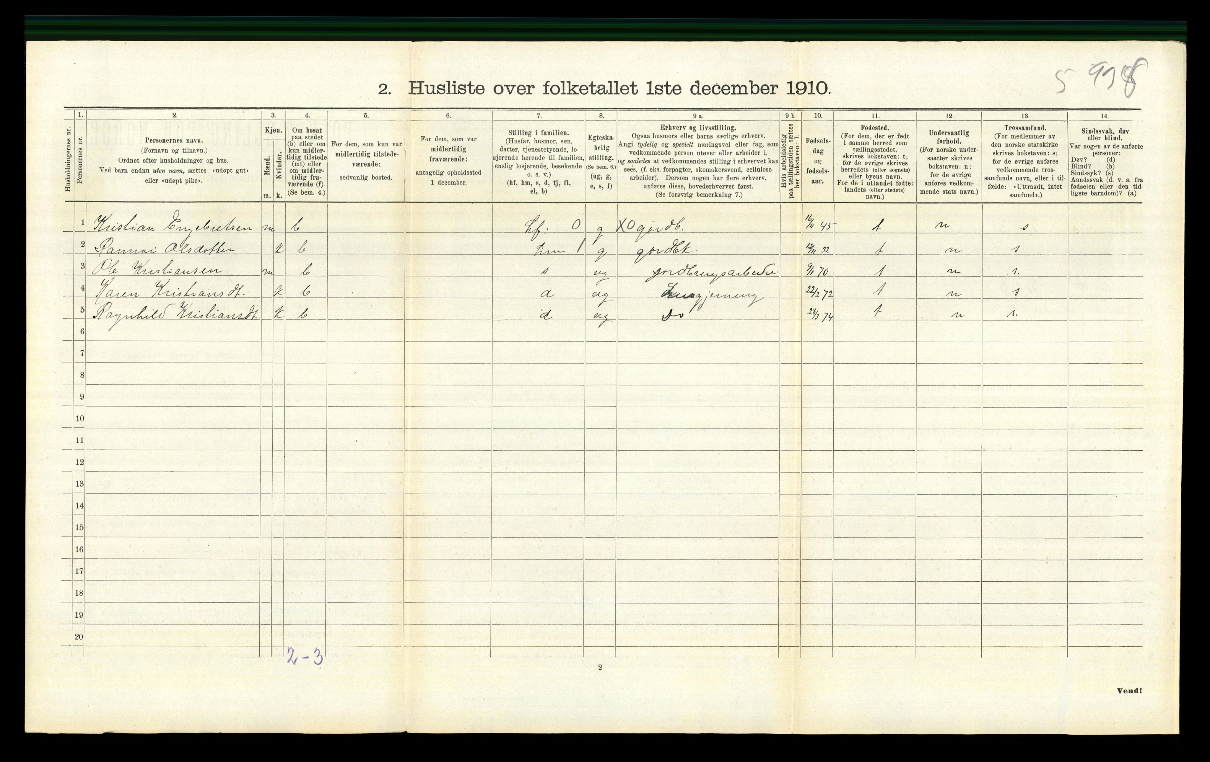 RA, 1910 census for Vestre Gausdal, 1910, p. 734