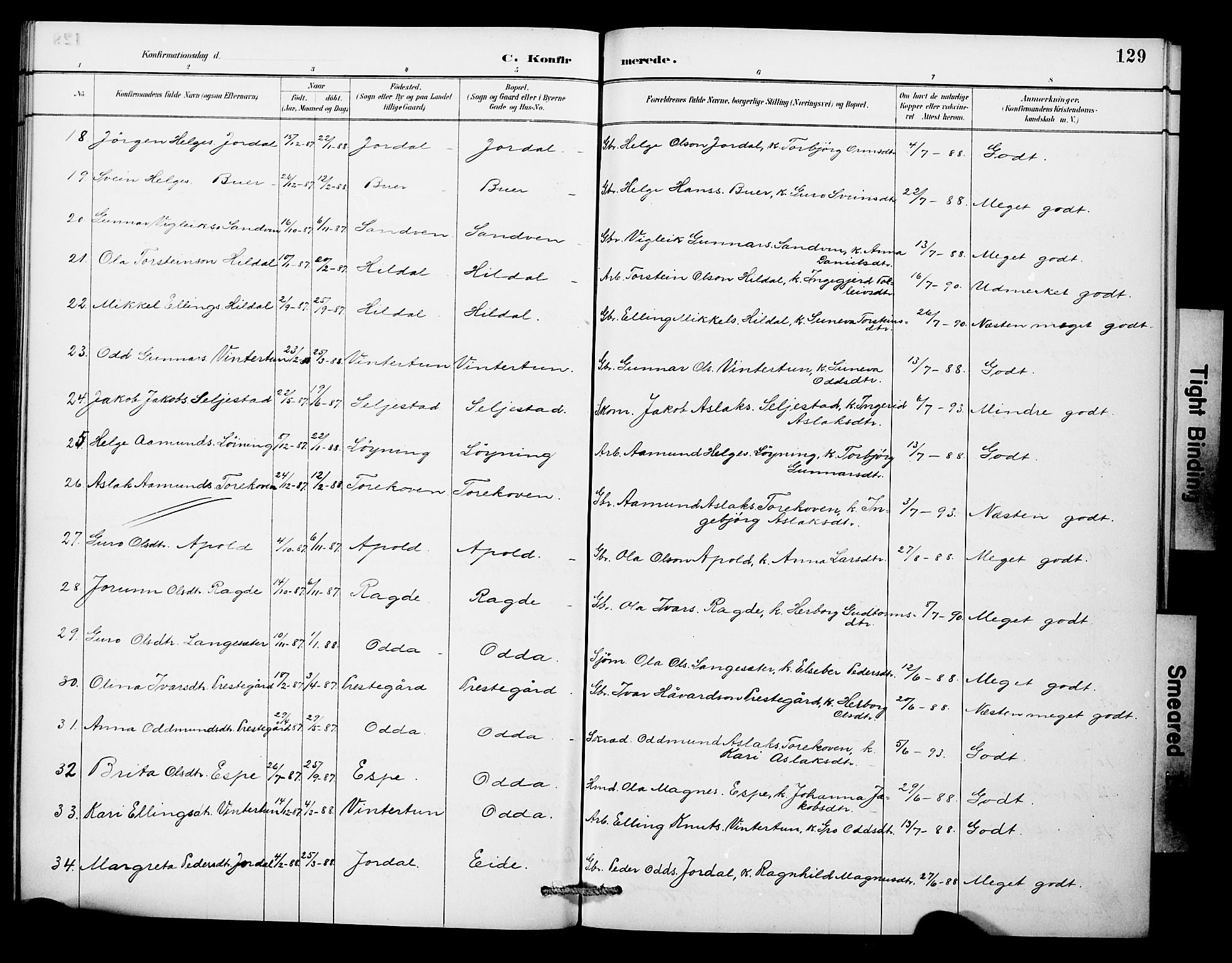 Odda Sokneprestembete, SAB/A-77201/H/Hab: Parish register (copy) no. A 7, 1887-1912, p. 129