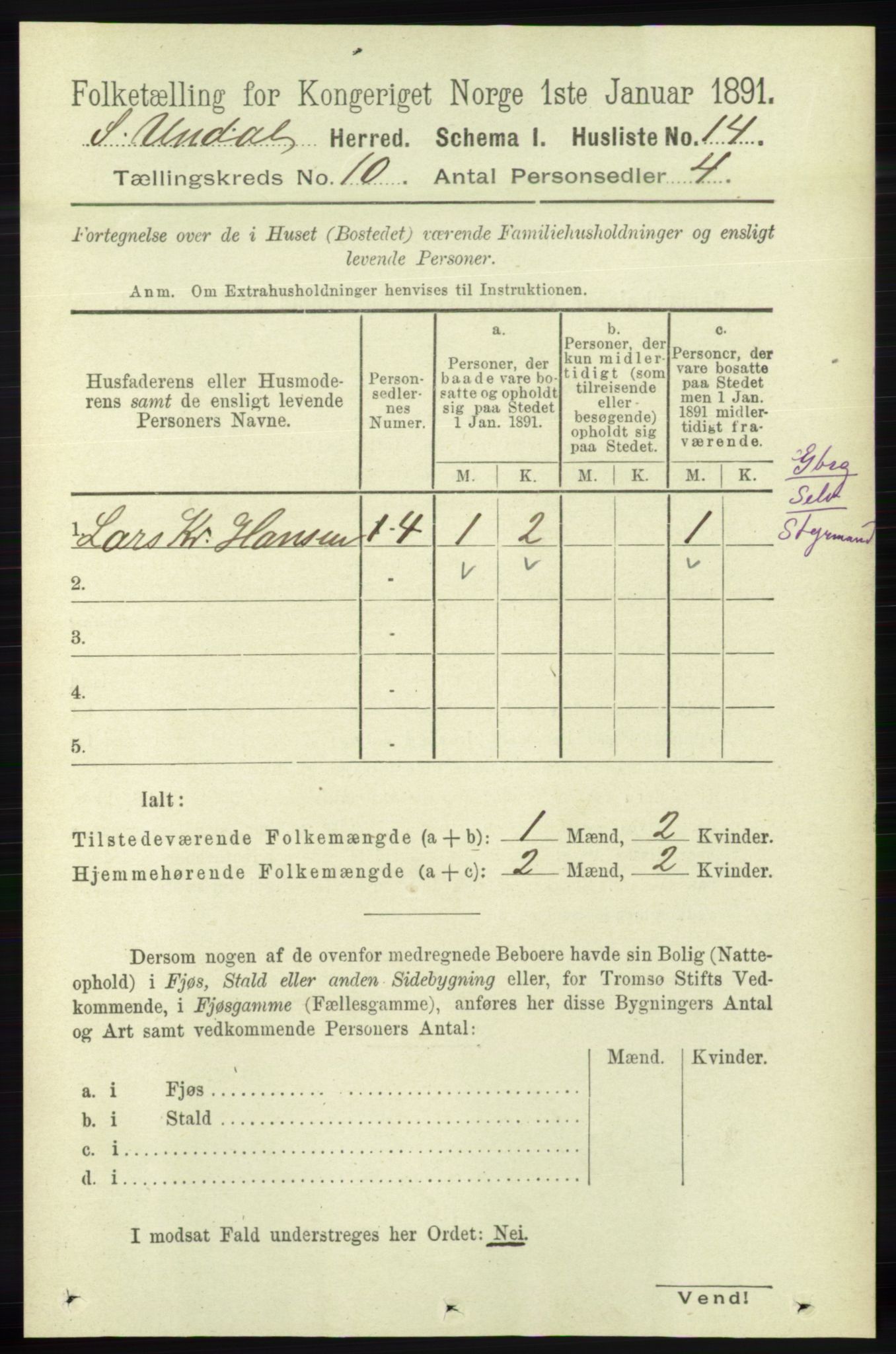 RA, 1891 census for 1029 Sør-Audnedal, 1891, p. 4296