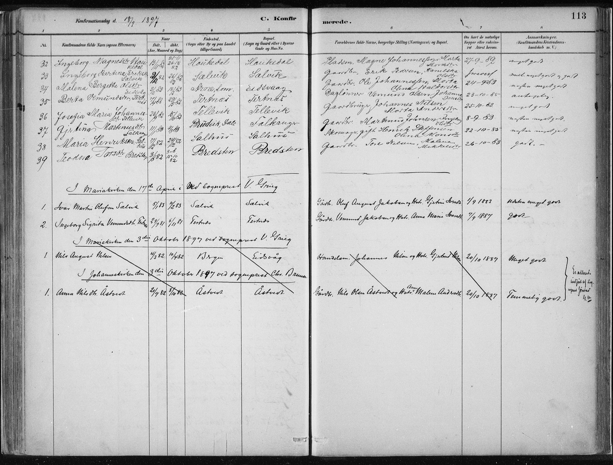 Hamre sokneprestembete, AV/SAB-A-75501/H/Ha/Haa/Haad/L0001: Parish register (official) no. D  1, 1882-1906, p. 113