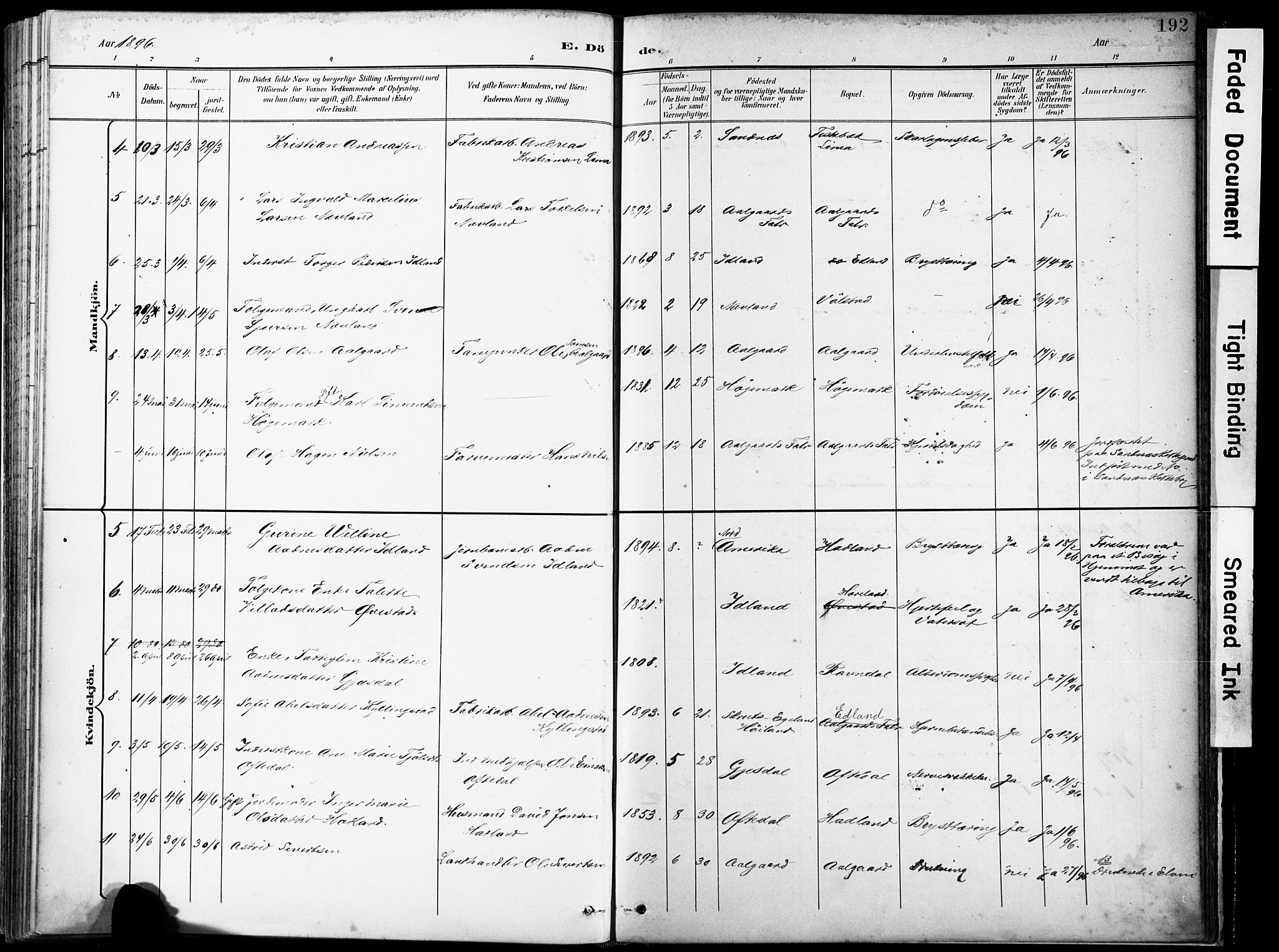 Lye sokneprestkontor, SAST/A-101794/001/30BA/L0012: Parish register (official) no. A 11, 1896-1909, p. 192