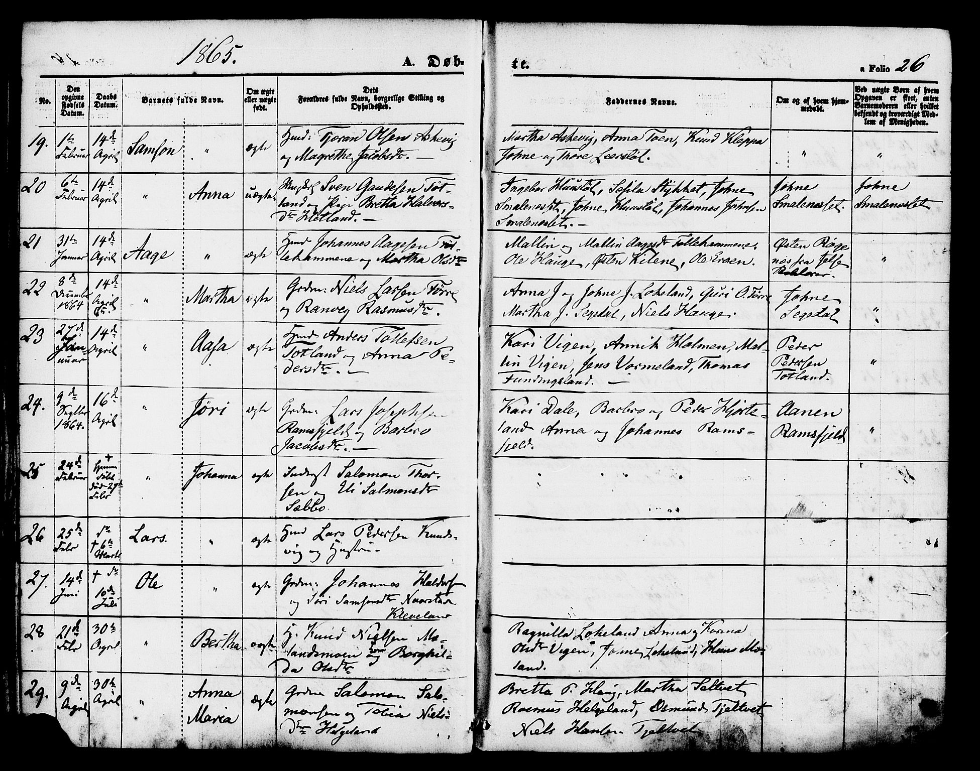 Hjelmeland sokneprestkontor, AV/SAST-A-101843/01/IV/L0011: Parish register (official) no. A 11, 1861-1878, p. 26