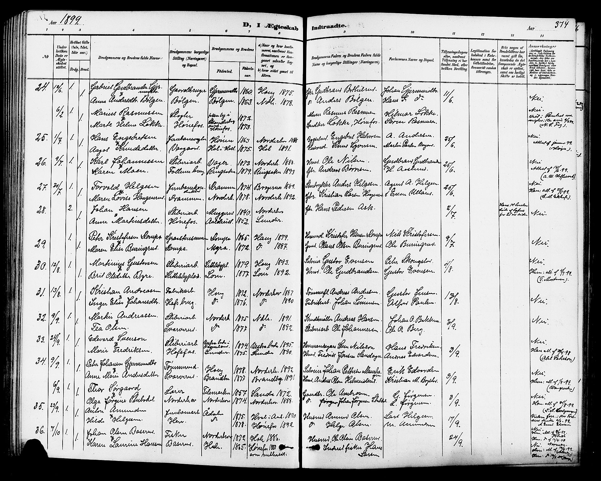 Norderhov kirkebøker, AV/SAKO-A-237/G/Ga/L0008: Parish register (copy) no. I 8, 1887-1912, p. 374
