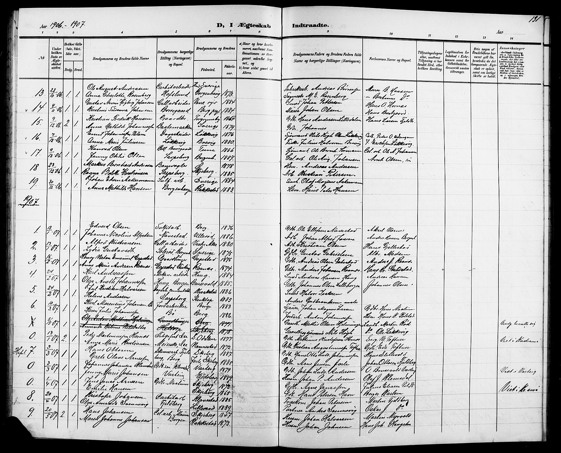 Skjeberg prestekontor Kirkebøker, AV/SAO-A-10923/G/Ga/L0002: Parish register (copy) no. I 2, 1901-1924, p. 131