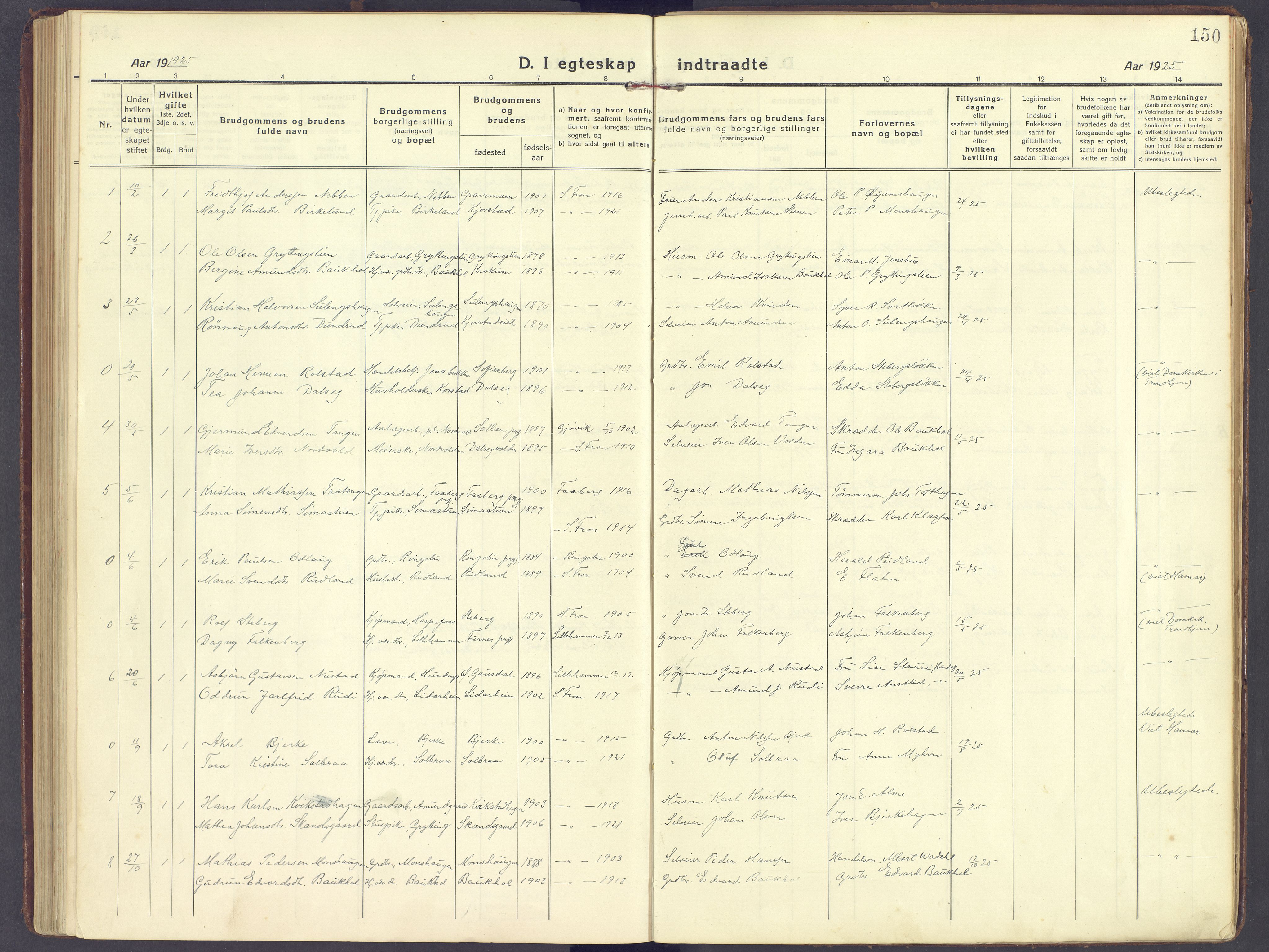 Sør-Fron prestekontor, SAH/PREST-010/H/Ha/Haa/L0005: Parish register (official) no. 5, 1920-1933, p. 150