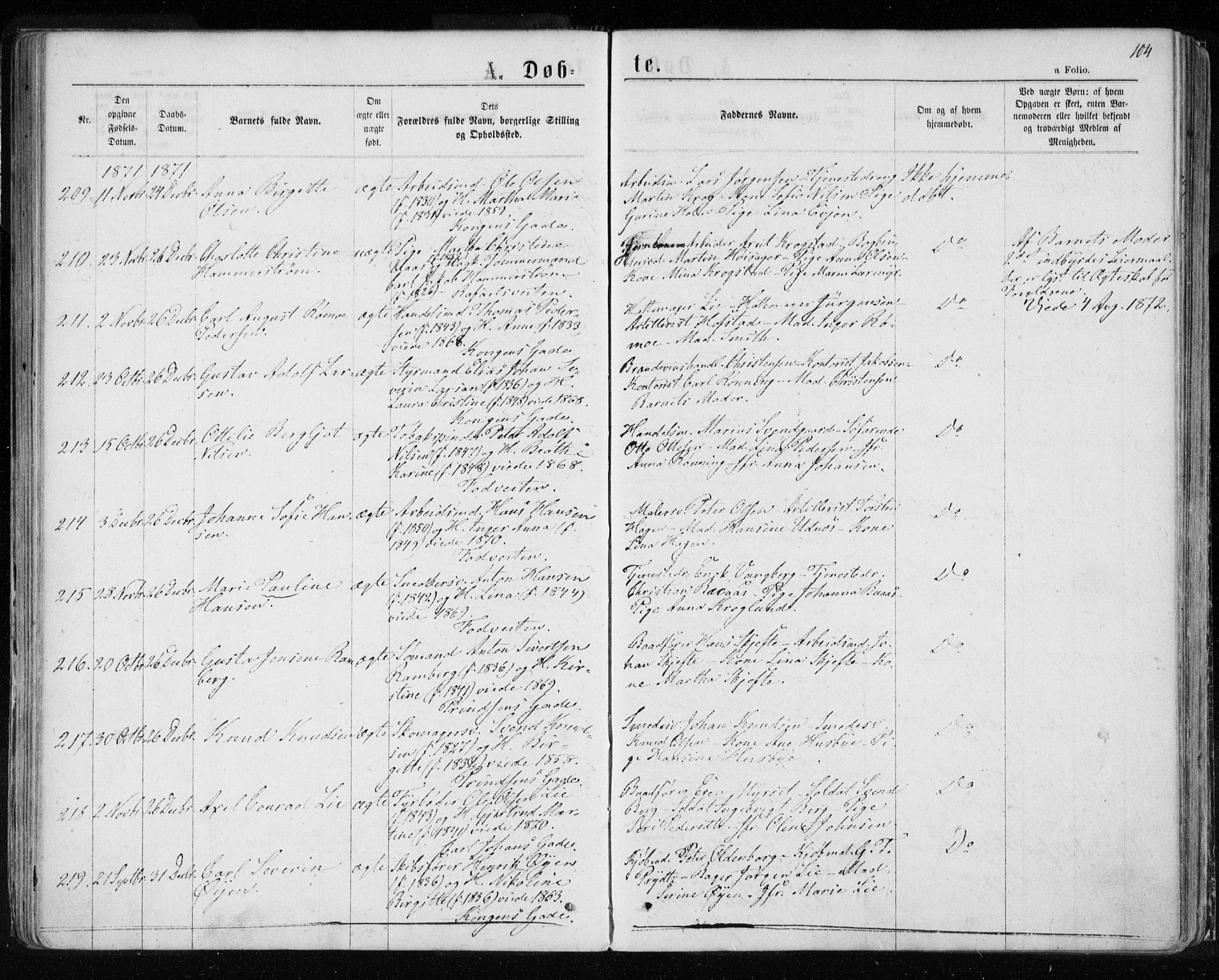 Ministerialprotokoller, klokkerbøker og fødselsregistre - Sør-Trøndelag, SAT/A-1456/601/L0054: Parish register (official) no. 601A22, 1866-1877, p. 104